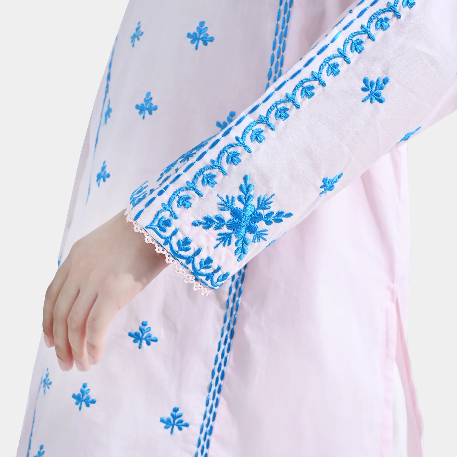 Girls Cotton Embroidered Kurti Roshan Jahan - Baby Pink - Image 4