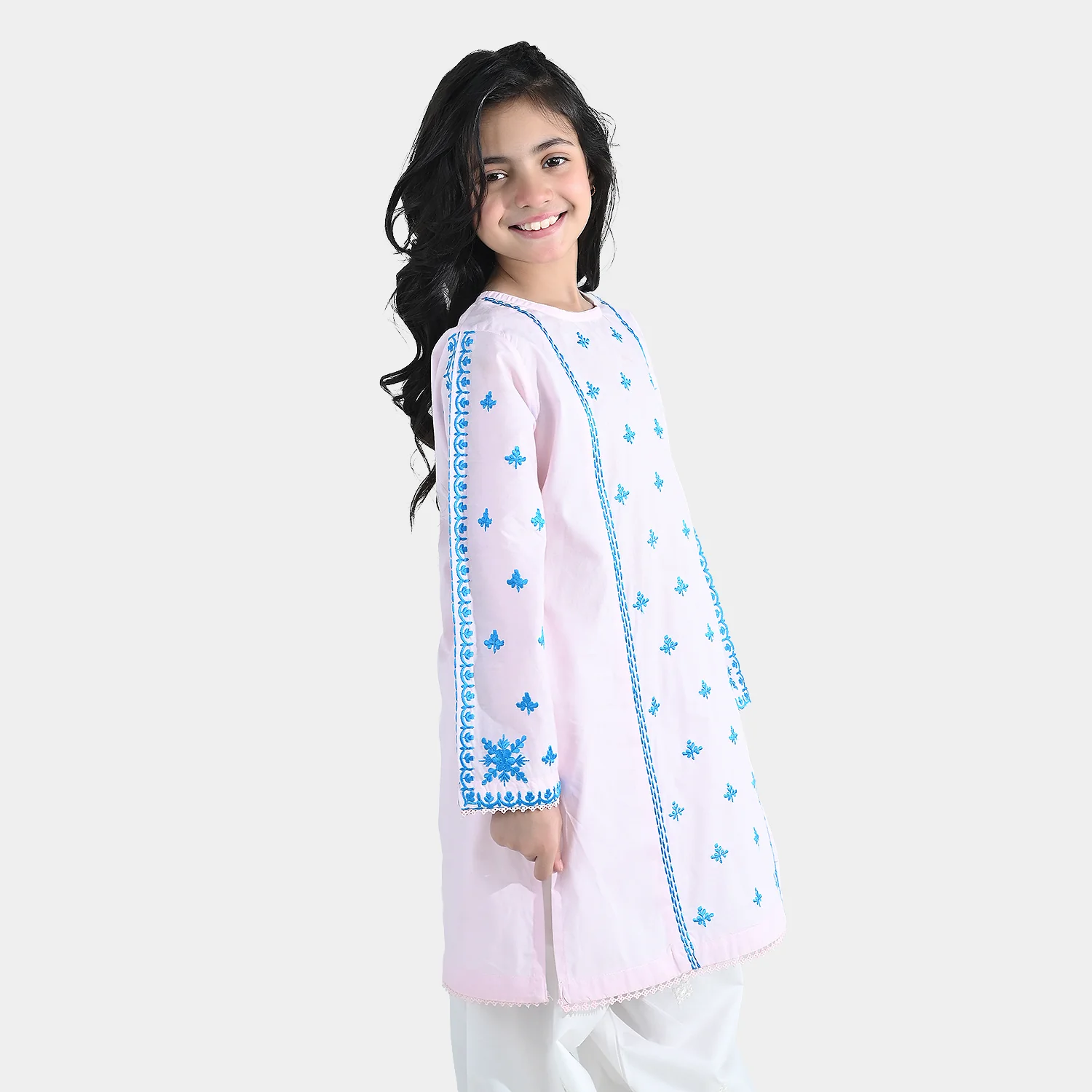 Girls Cotton Embroidered Kurti Roshan Jahan - Baby Pink - Image 5