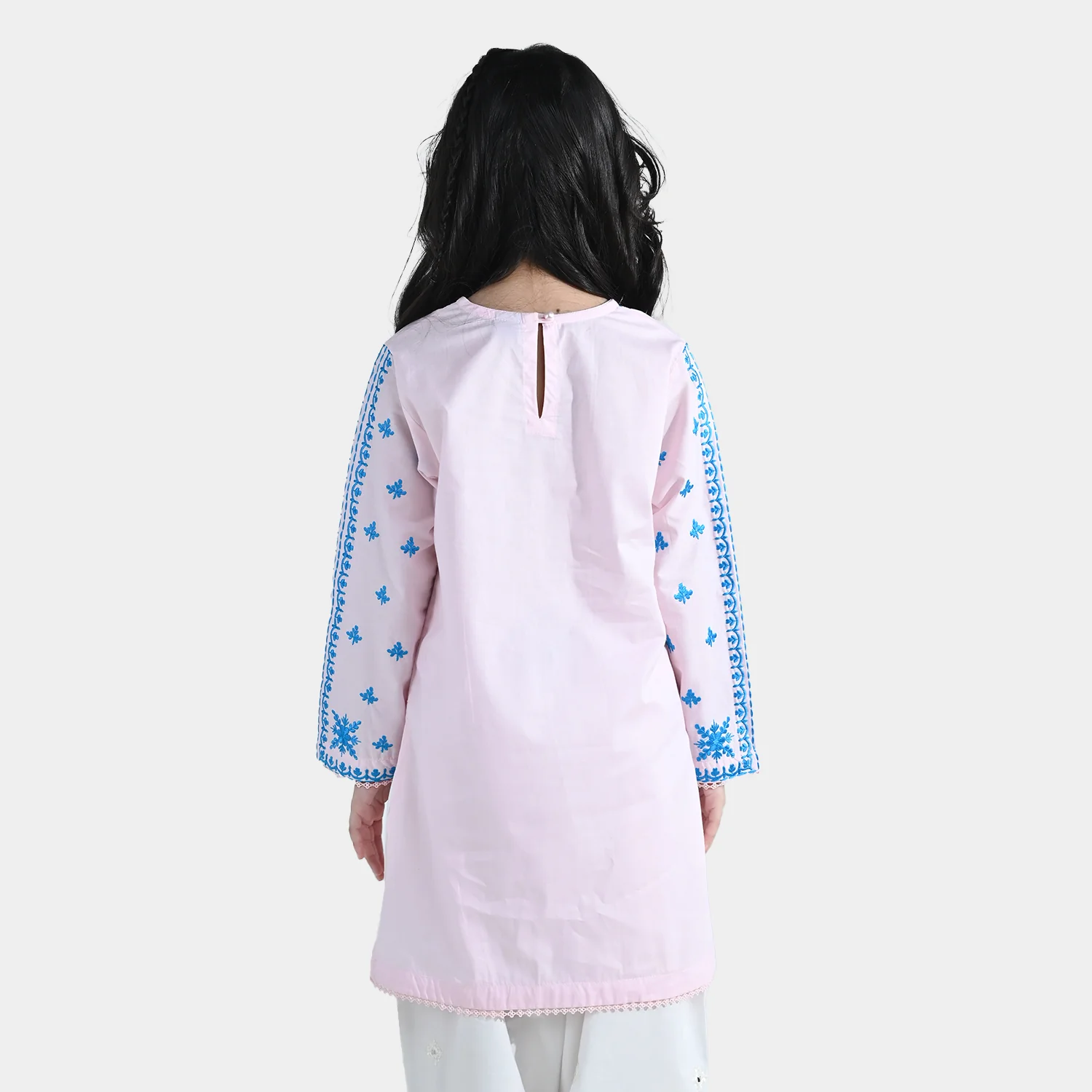 Girls Cotton Embroidered Kurti Roshan Jahan - Baby Pink - Image 6
