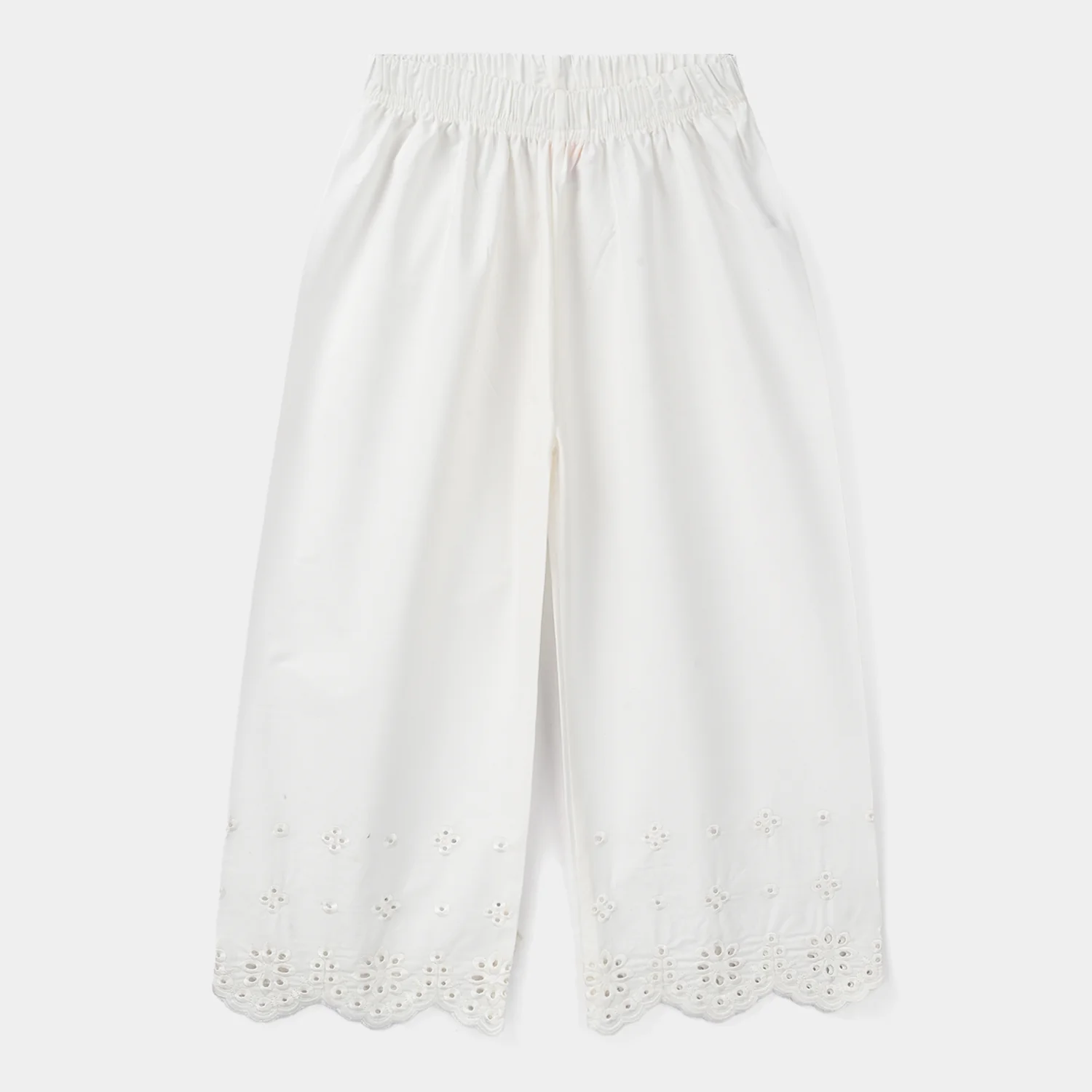 Girls Cotton Embroidered Pants Floral - White - Image 5