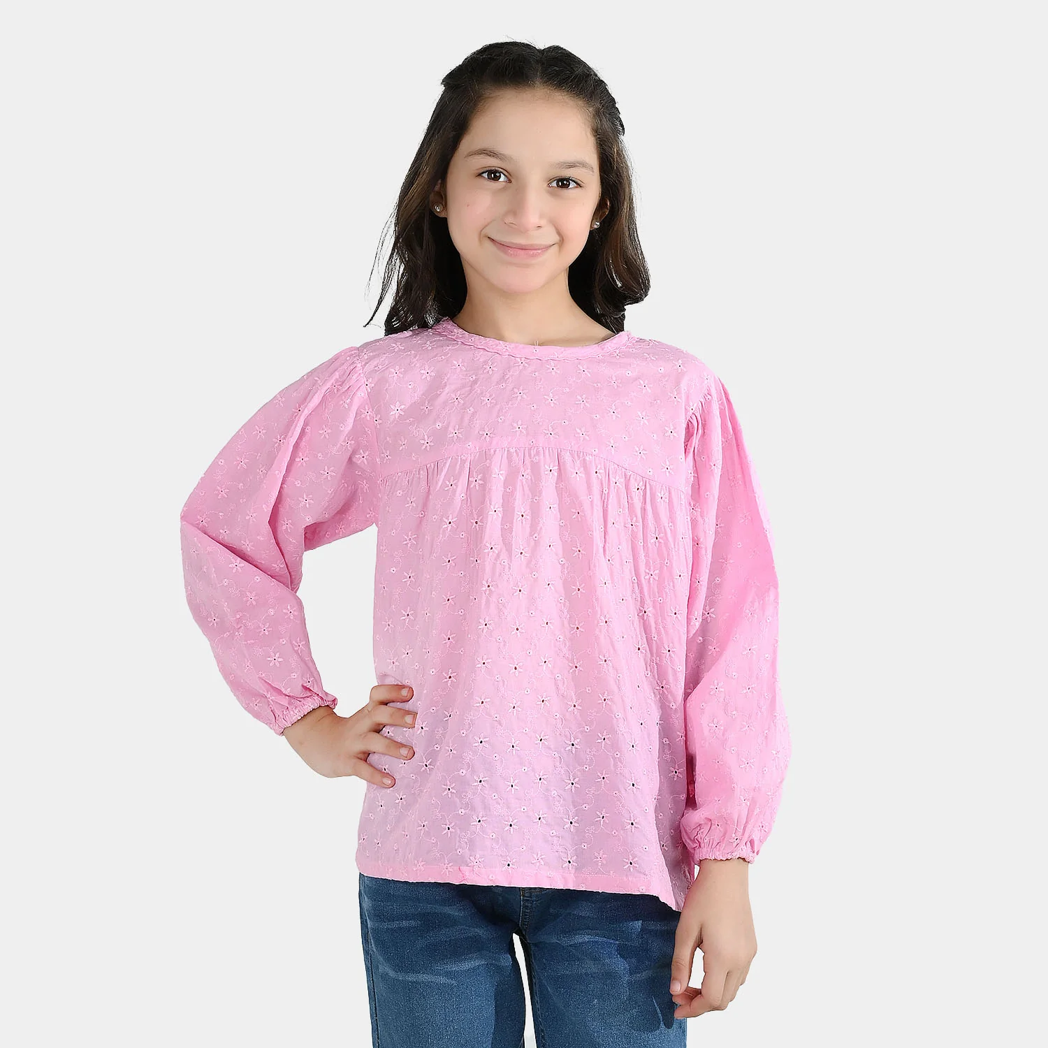 Girls Cotton Emb Top Daffodils-Lilac