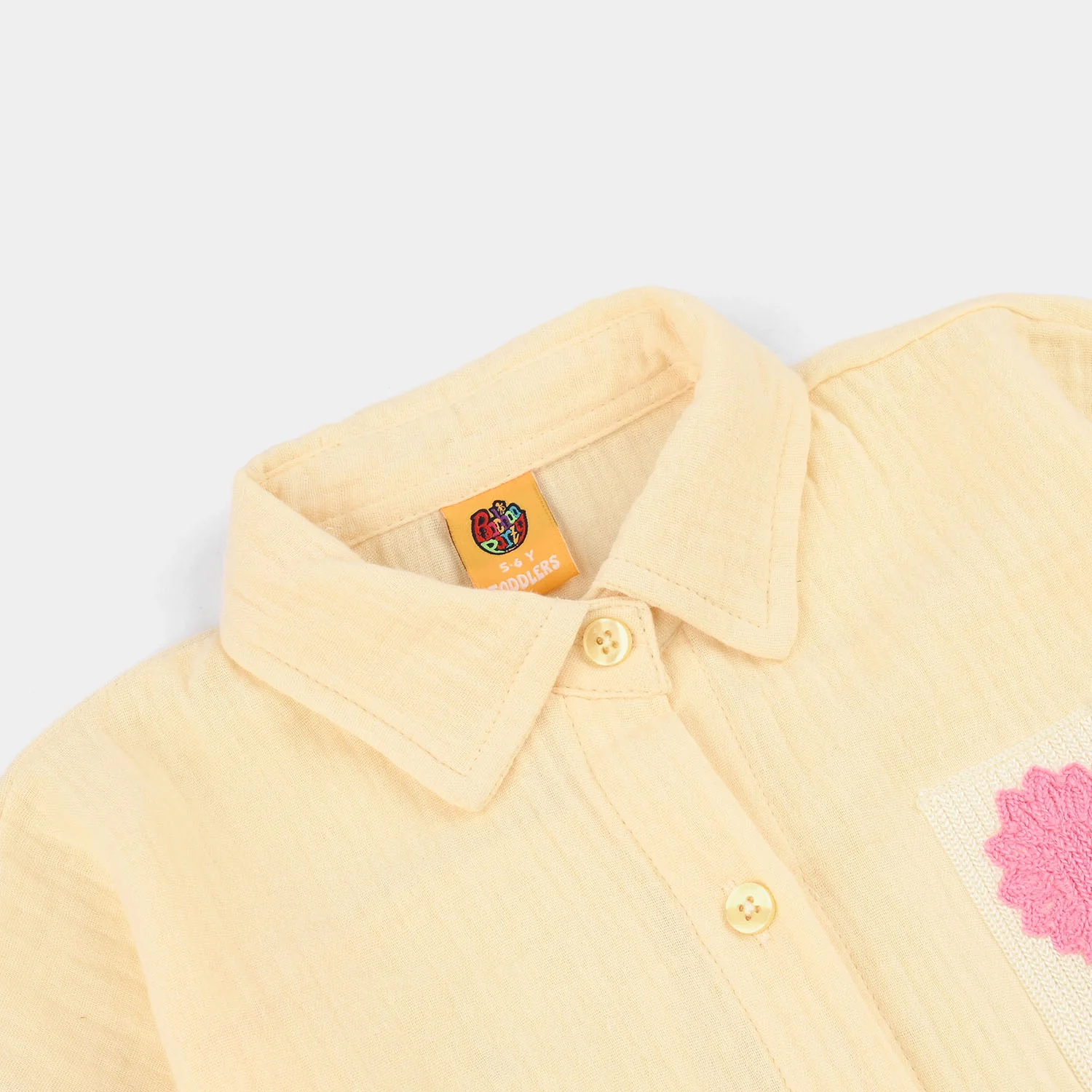 Girls Cotton Embroidered Top (Heart) - Yellow - Image 2