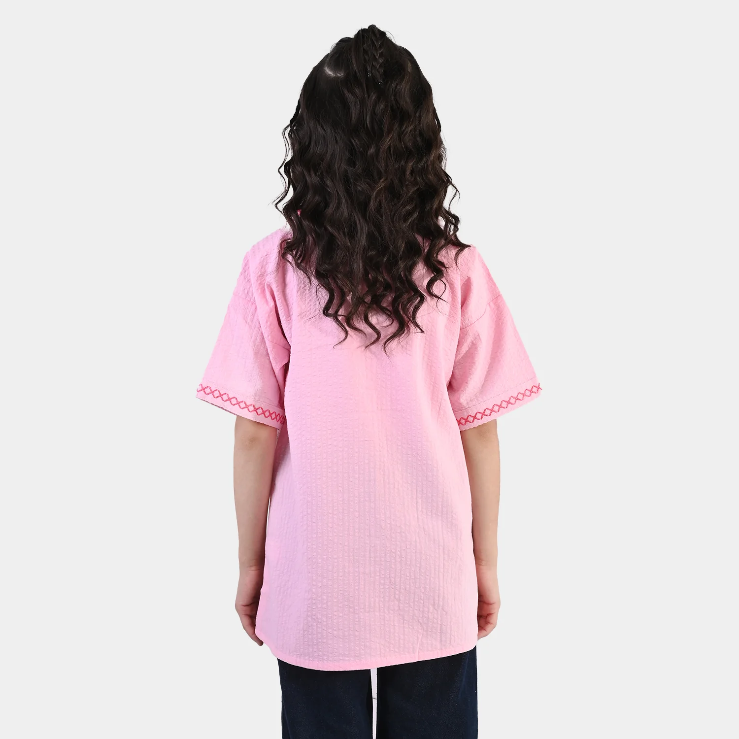 Girls Cotton Embroidered Top (Candy) - Pink - Image 9