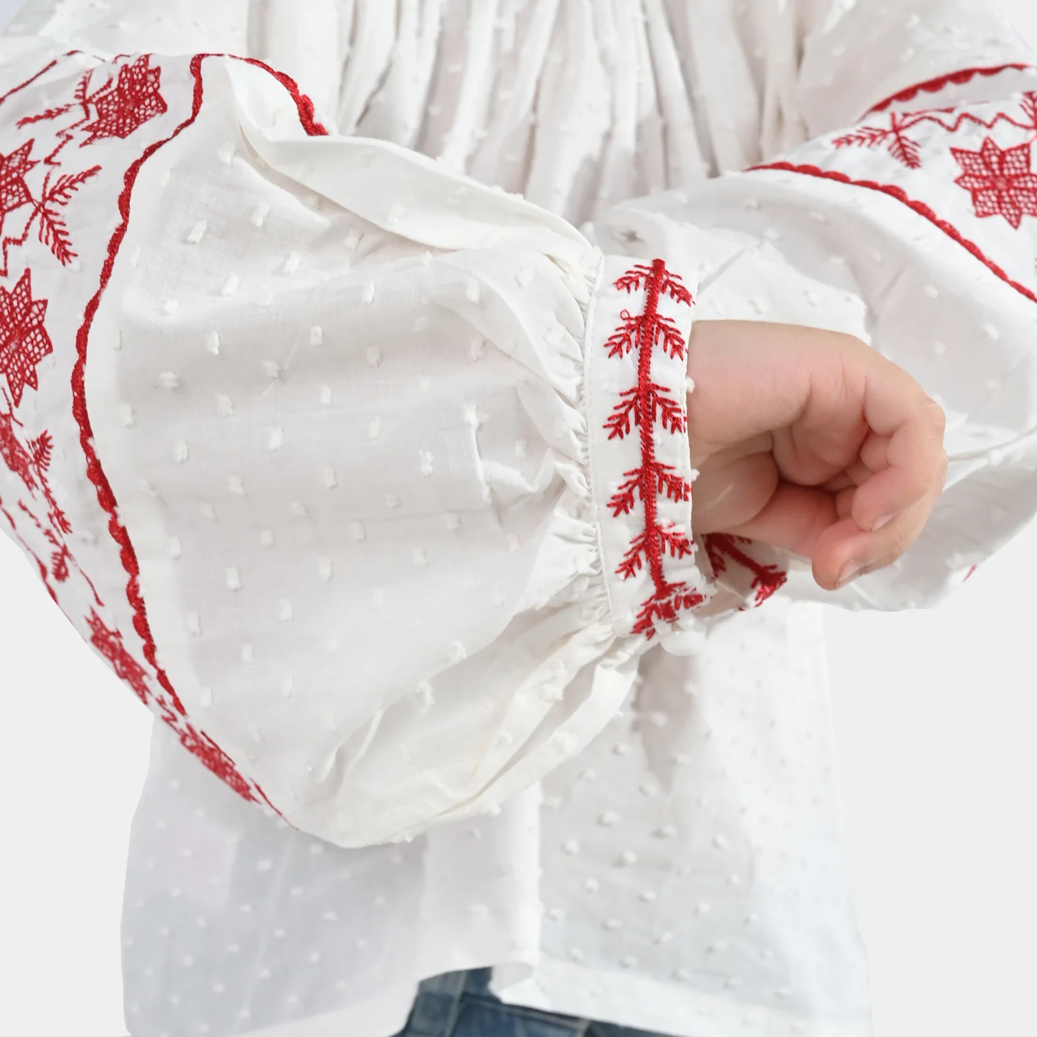 Girls Cotton Emb Top (Reddish) - White - Image 2