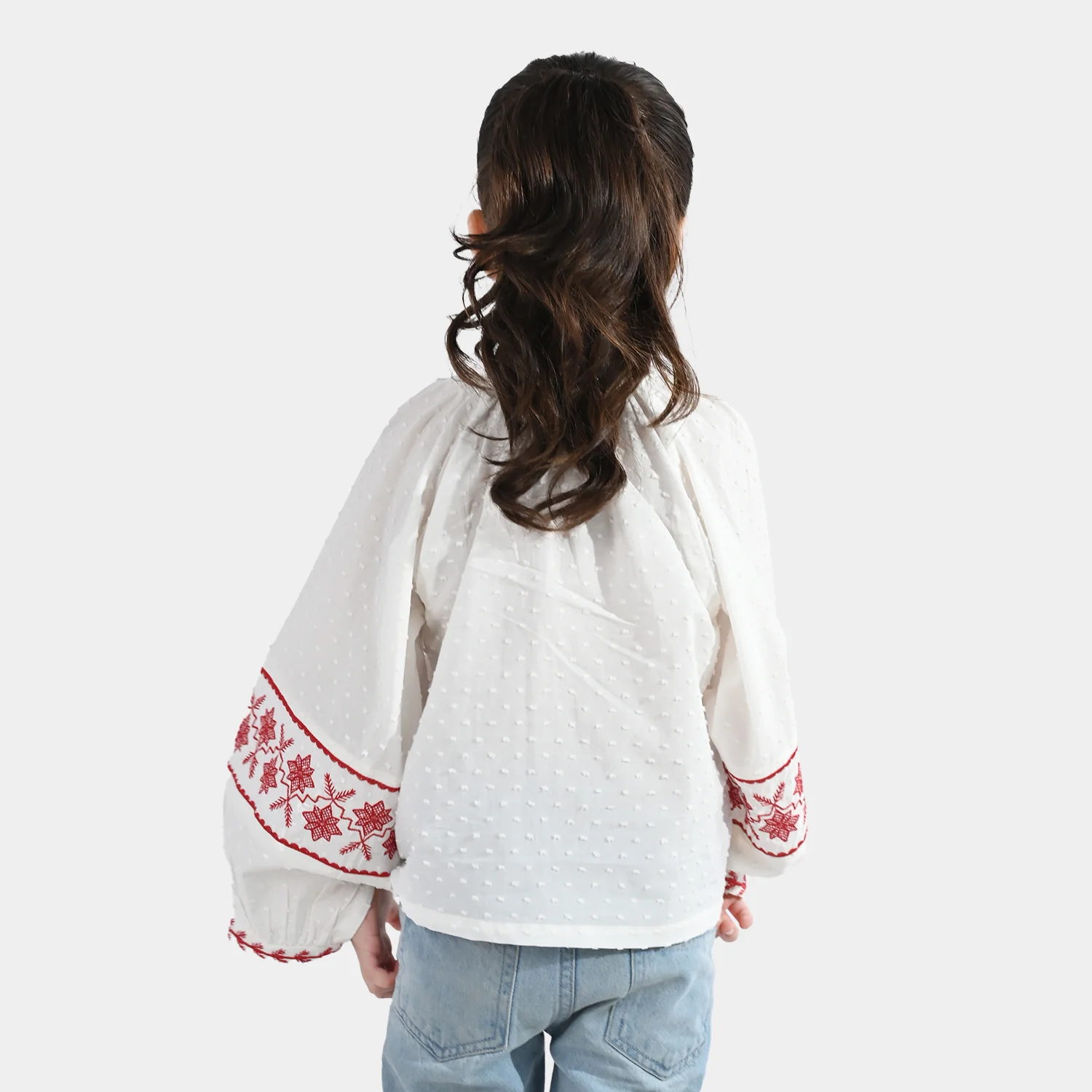 Girls Cotton Emb Top (Reddish) - White - Image 6