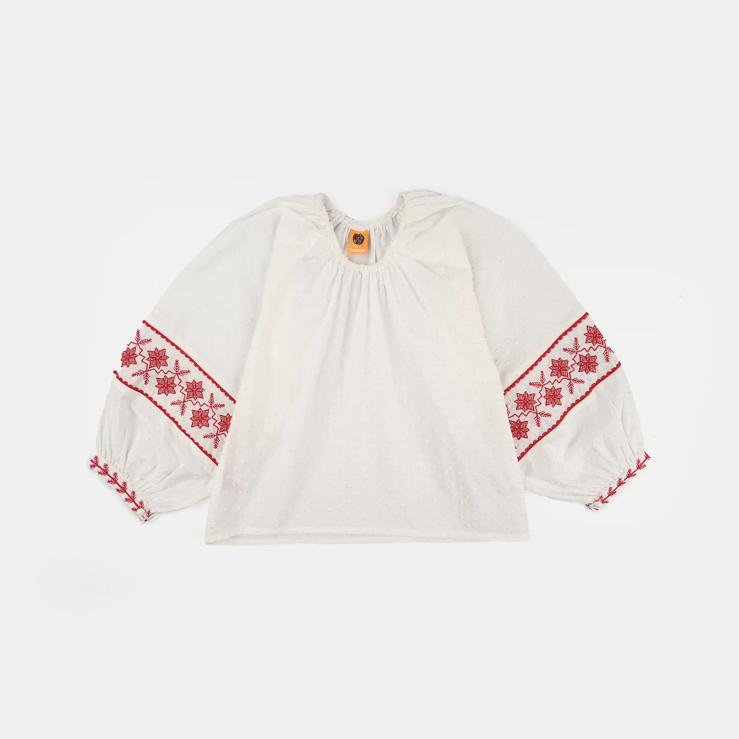 Girls Cotton Emb Top (Reddish) - White - Image 7