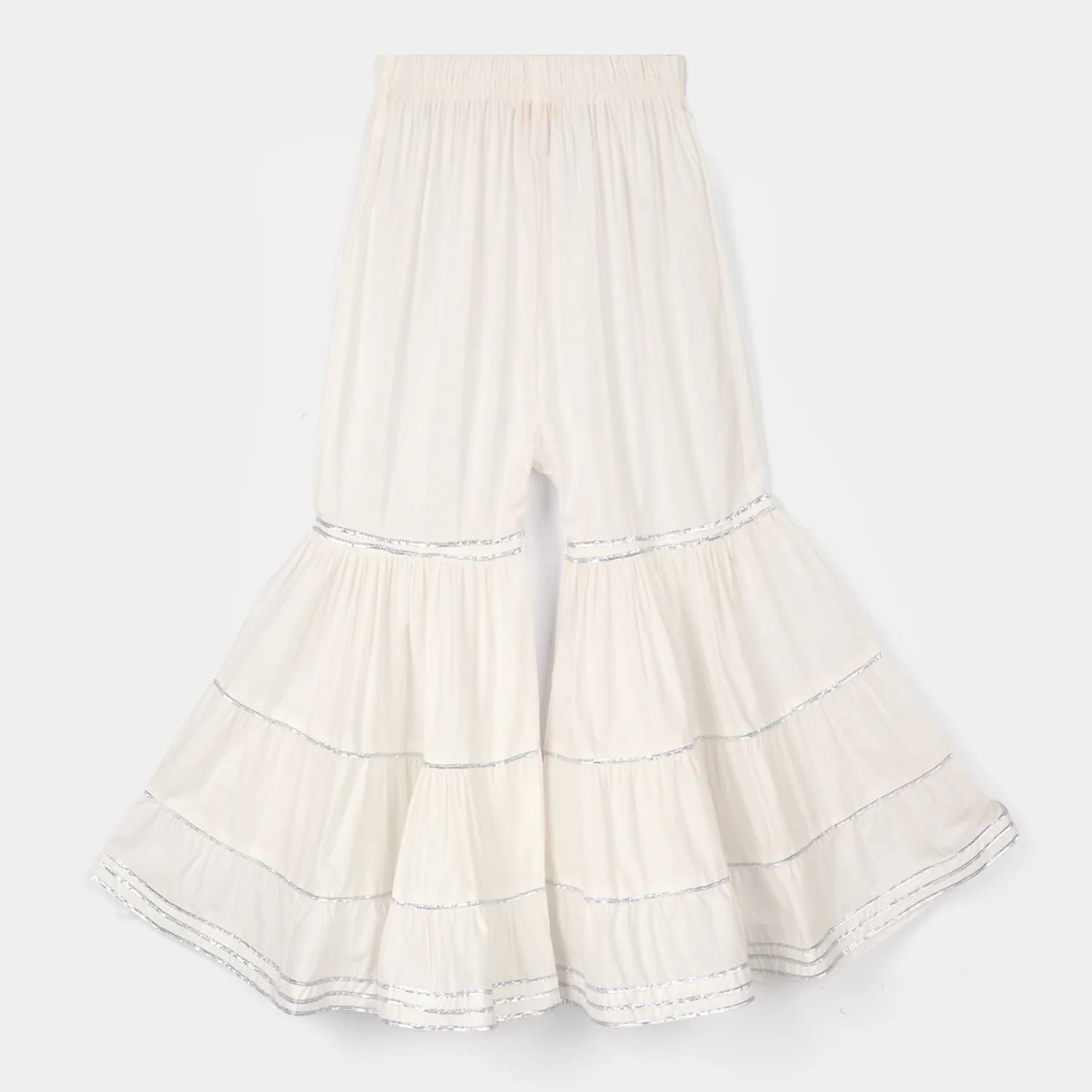 Girls Cotton Gharara Layered - White - Image 4