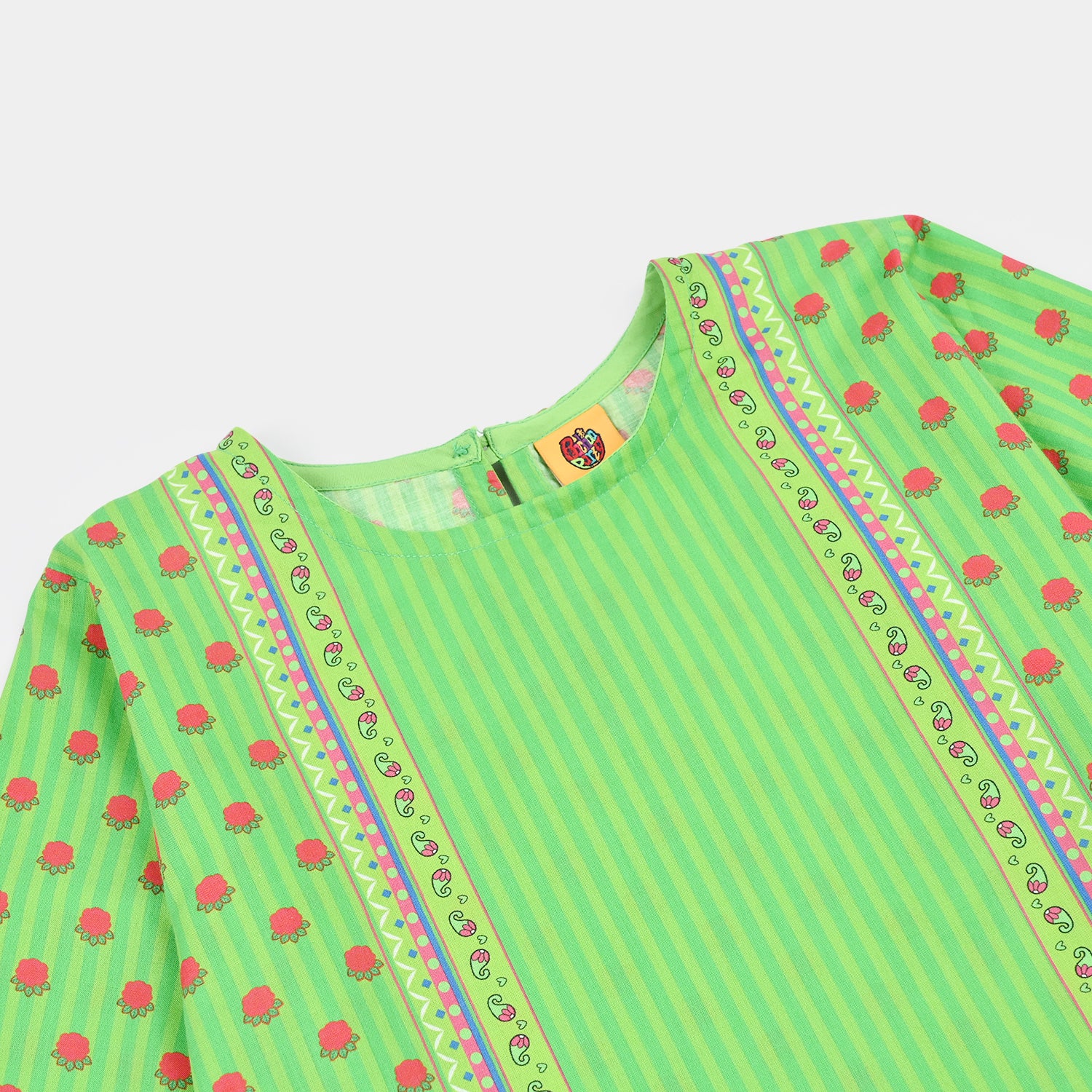 Girls Cotton Independence Kurti Rose-Green - Image 2