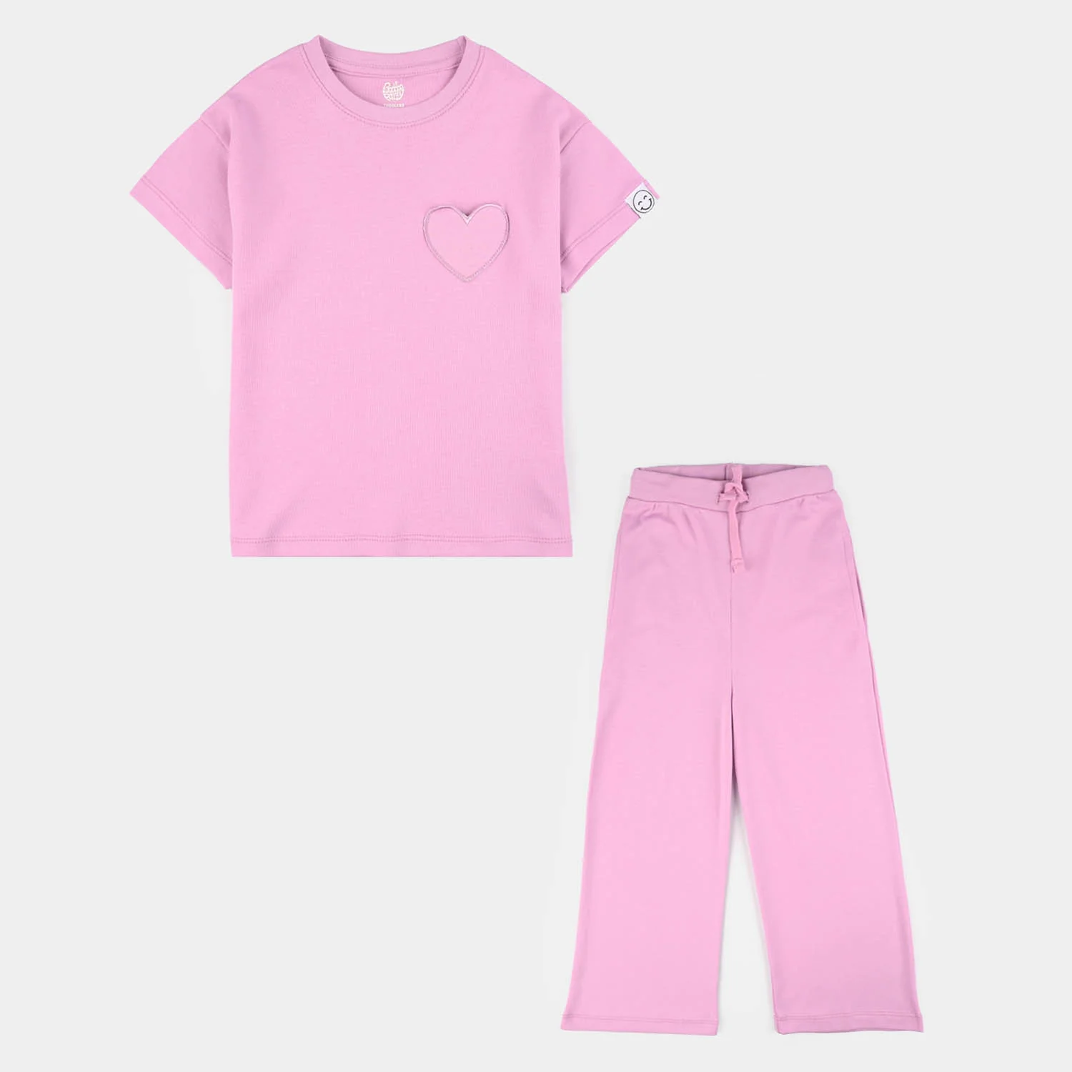 Girls Cotton Interlock 2-Piece Suit (Smiley Face) - Pink - Image 3