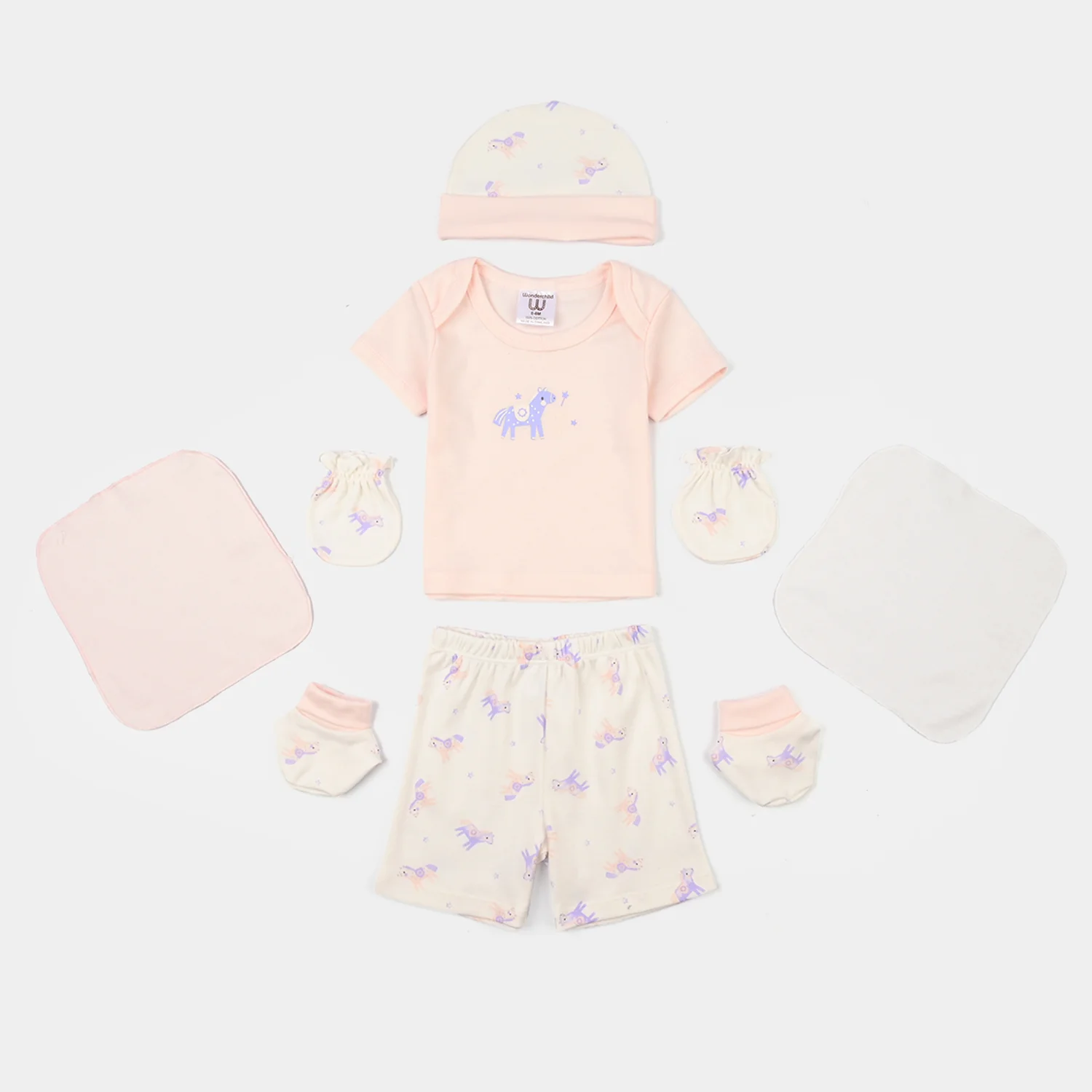 Infant Girls Cotton Interlock 7 PCS Gift Set - Pink