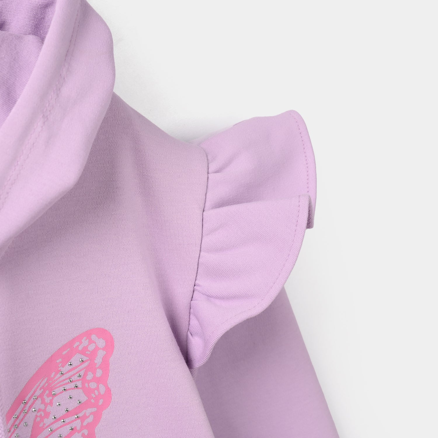 Girls Cotton Interlock Knitted Jacket Butterfly - Purple - Image 3