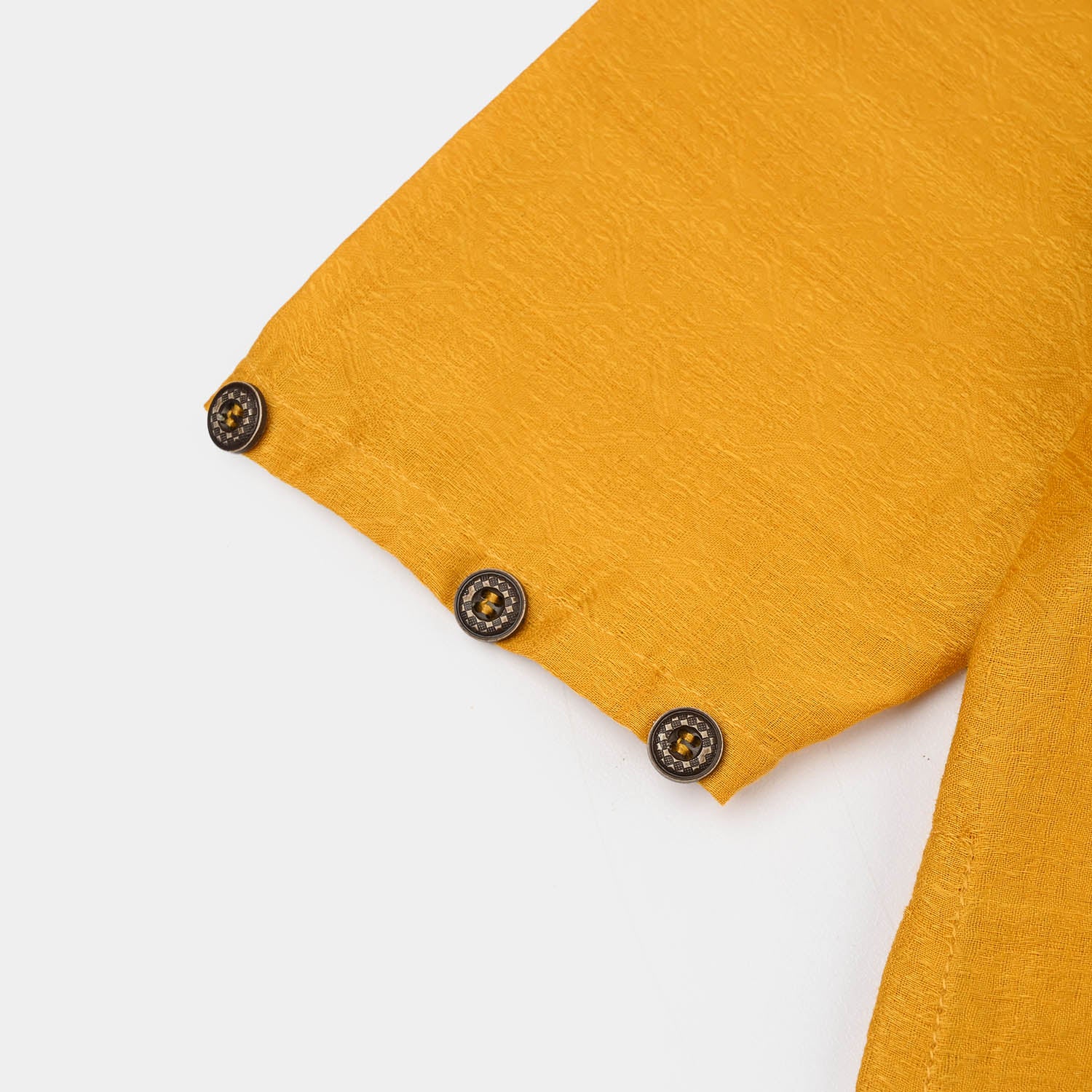 Girls Cotton Jacquard Emb kurti Jal pari-Mustard - Image 3