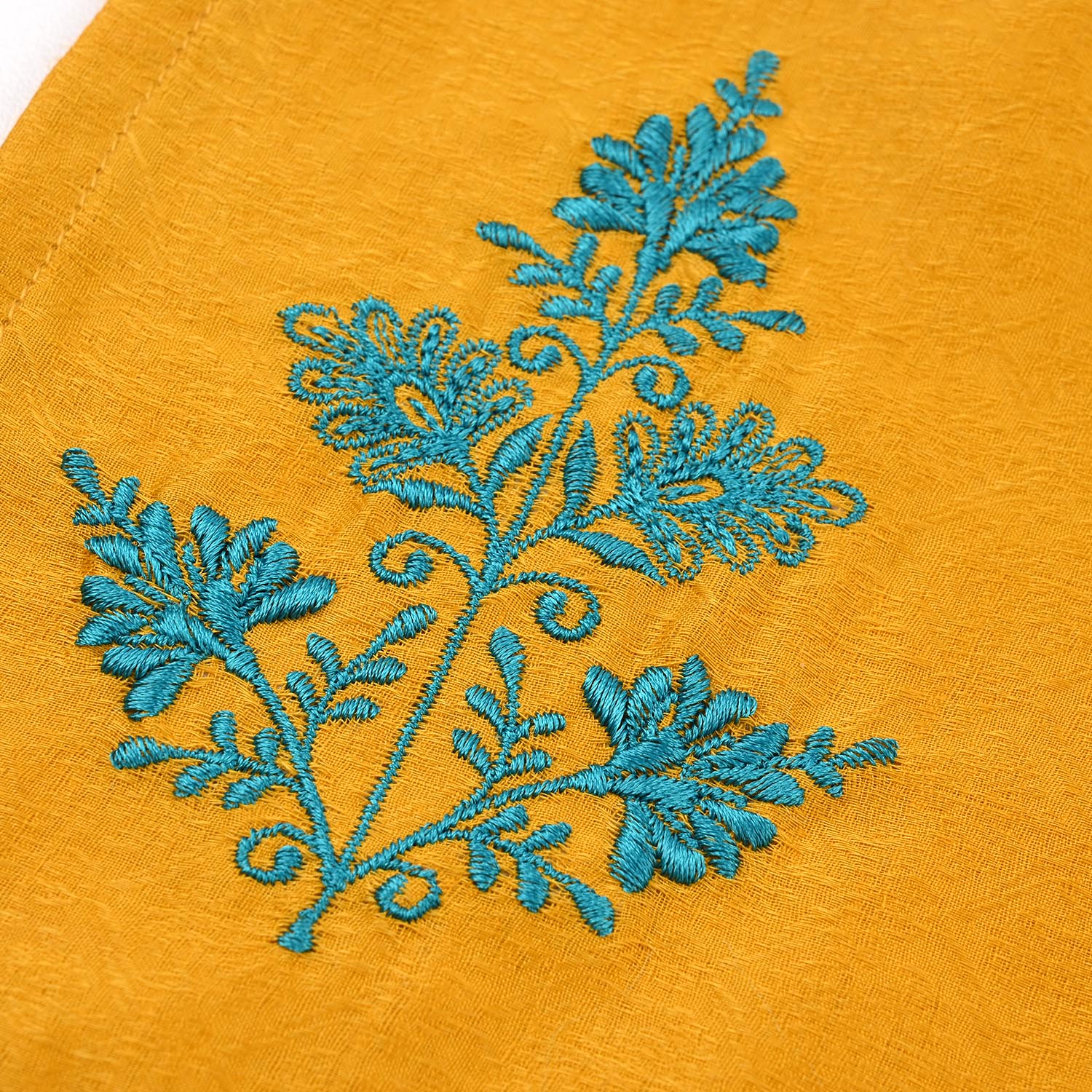 Girls Cotton Jacquard Emb kurti Jal pari-Mustard - Image 4