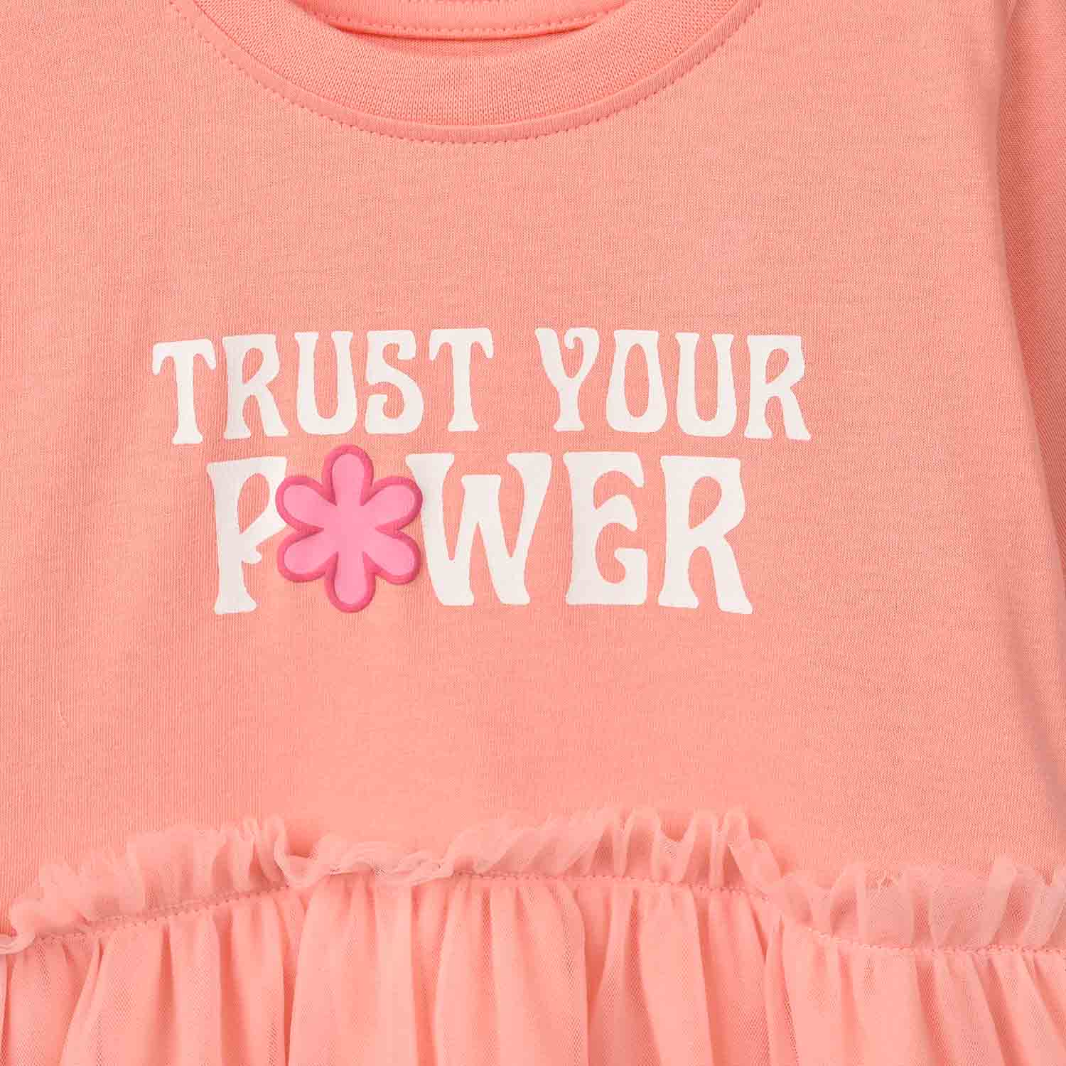 Girls Cotton Jersey Frock Trust your Power-ORANGE - Image 2