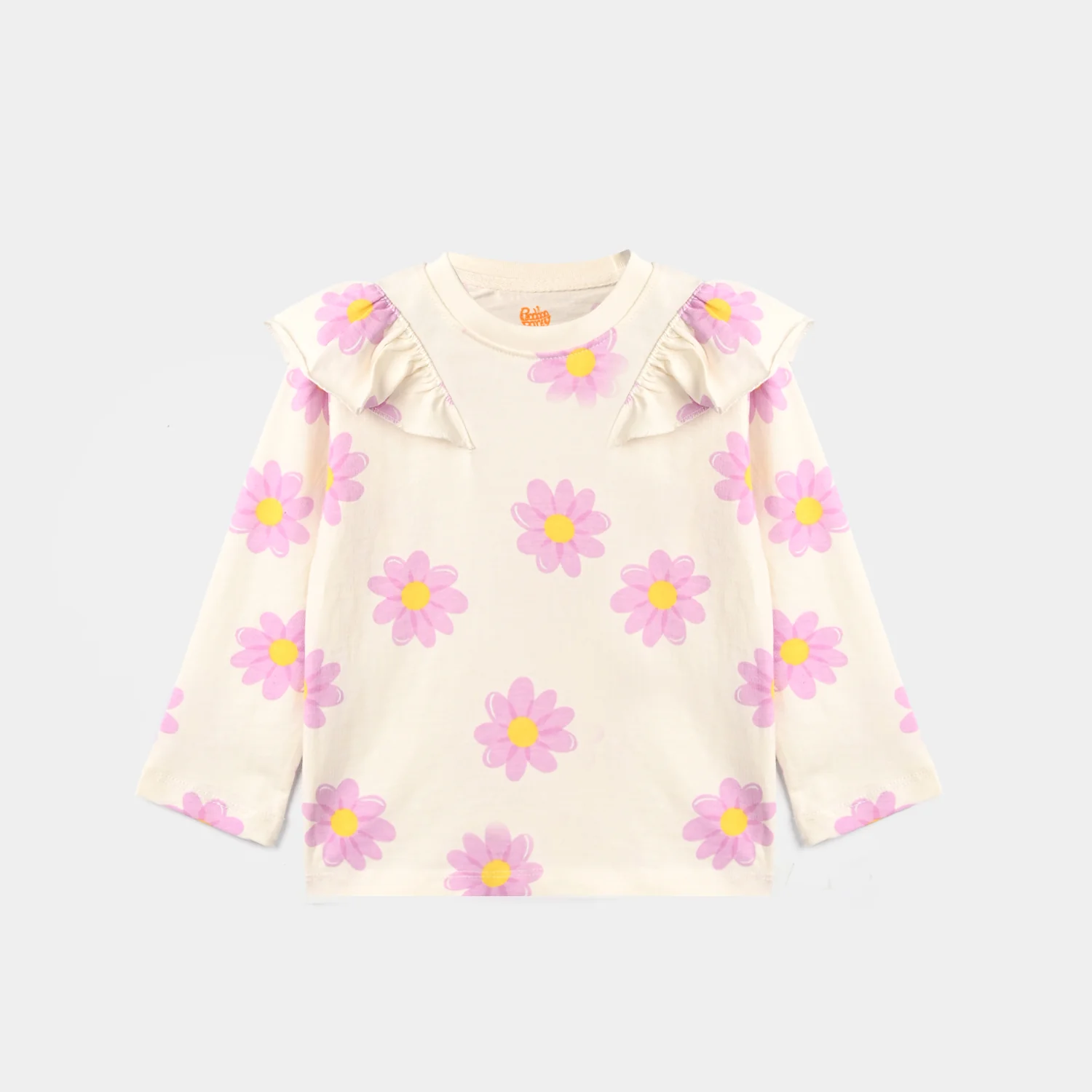 Girls Cotton Jersey T-Shirt F/S Flowers-Off.White
