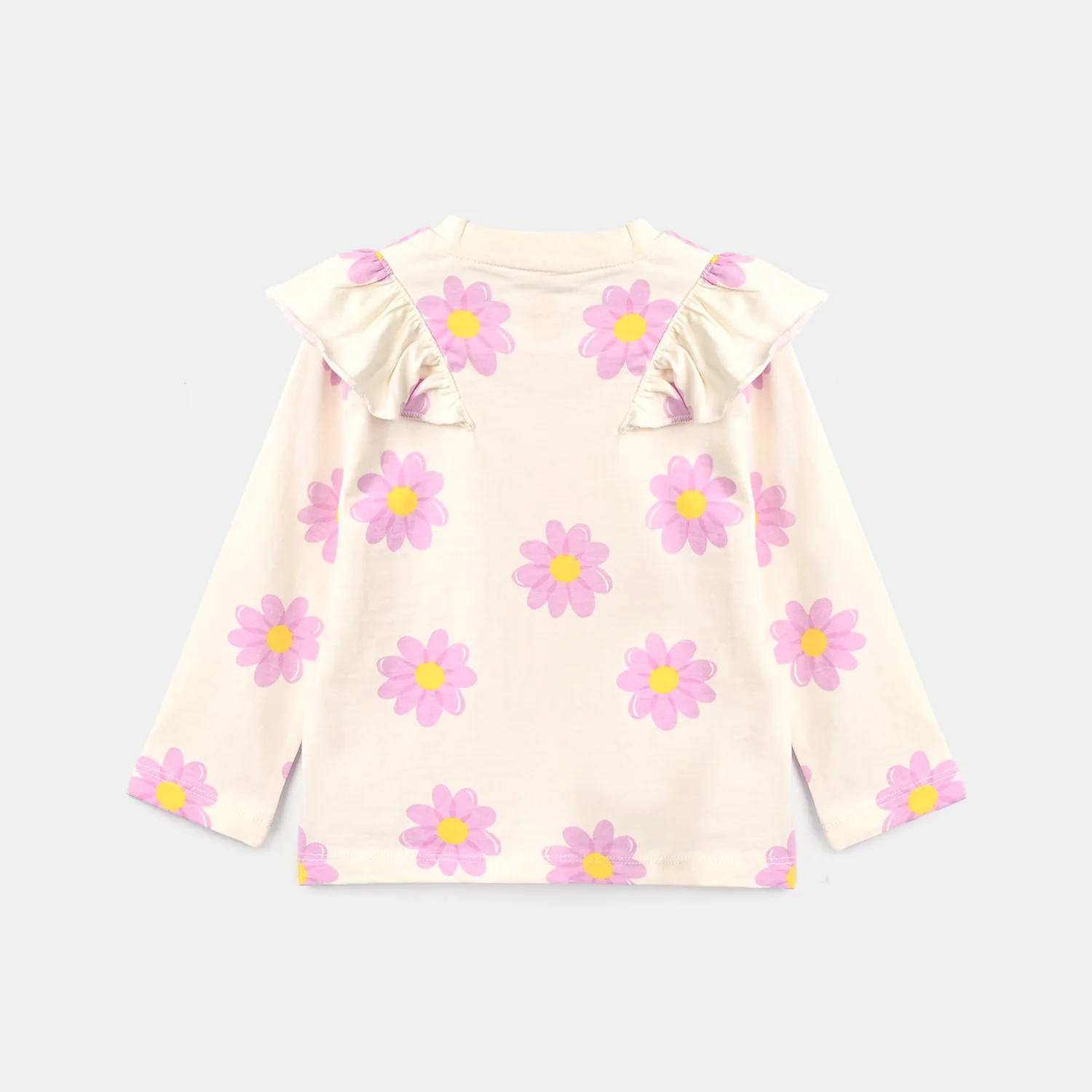 Girls Cotton Jersey T-Shirt F/S Flowers-Off.White - Image 3