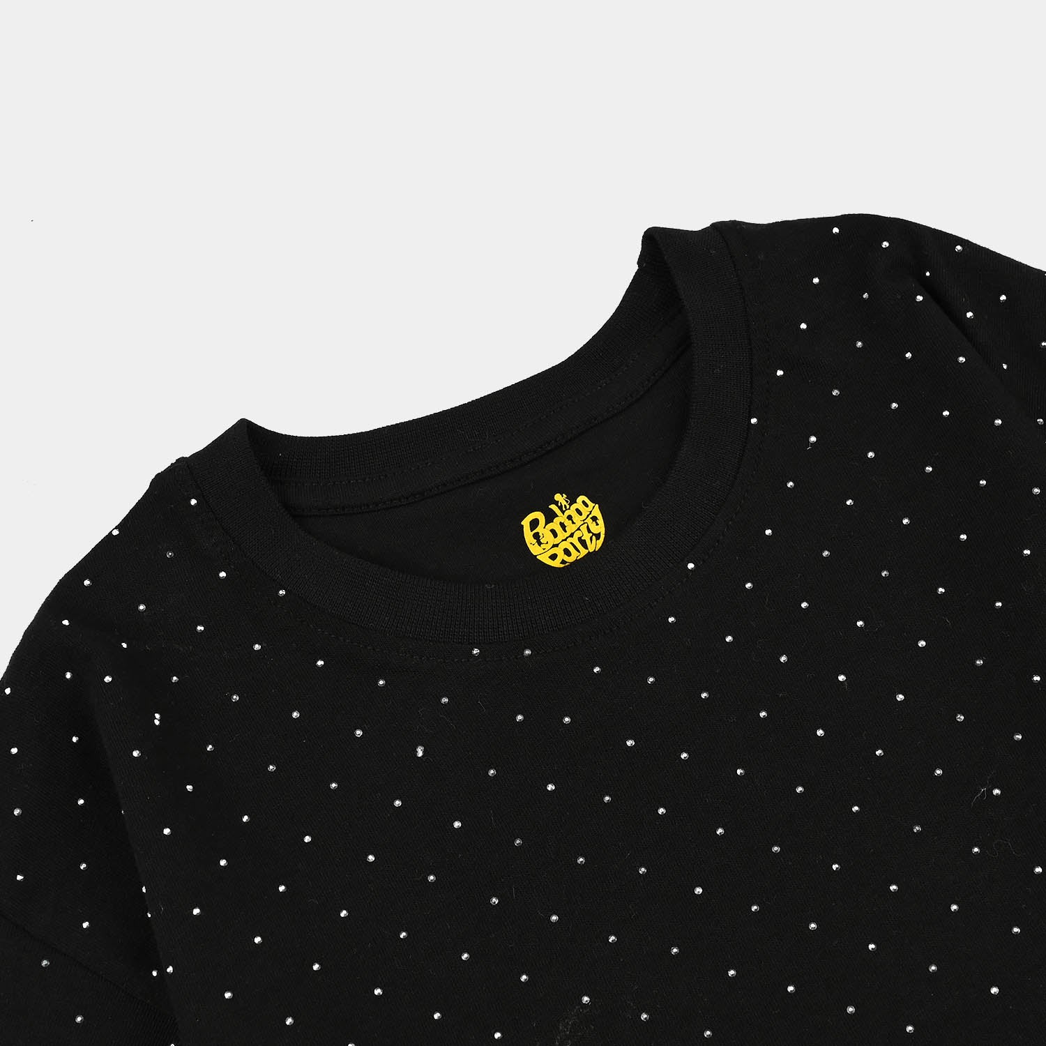 Girls Cotton Jersey T-Shirt H/S Black Silver Stud-BLACK - Image 2