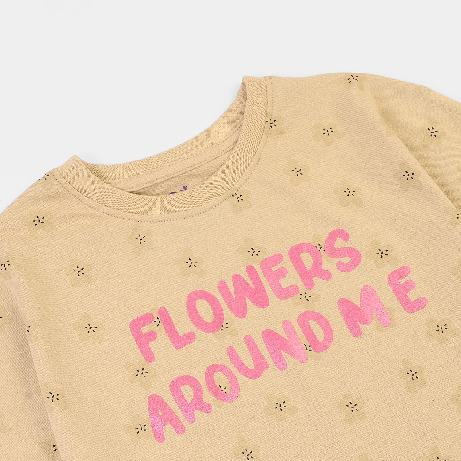 Girls Cotton Jersey T-Shirt H/S Flower Around Me-BROWN - Image 2