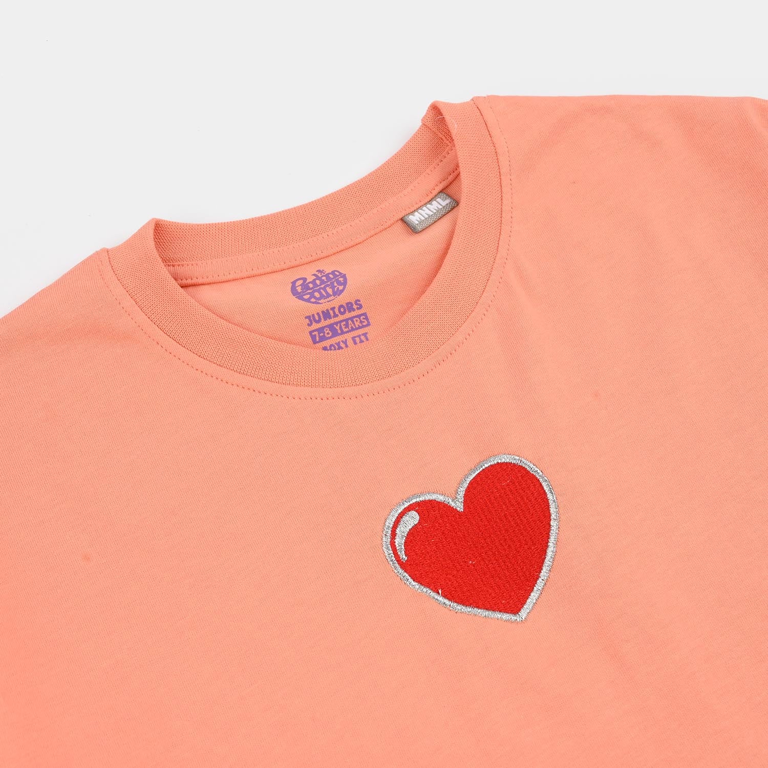 Girls Cotton Jersey T-Shirt H/S Hearts-ORANGE - Image 2