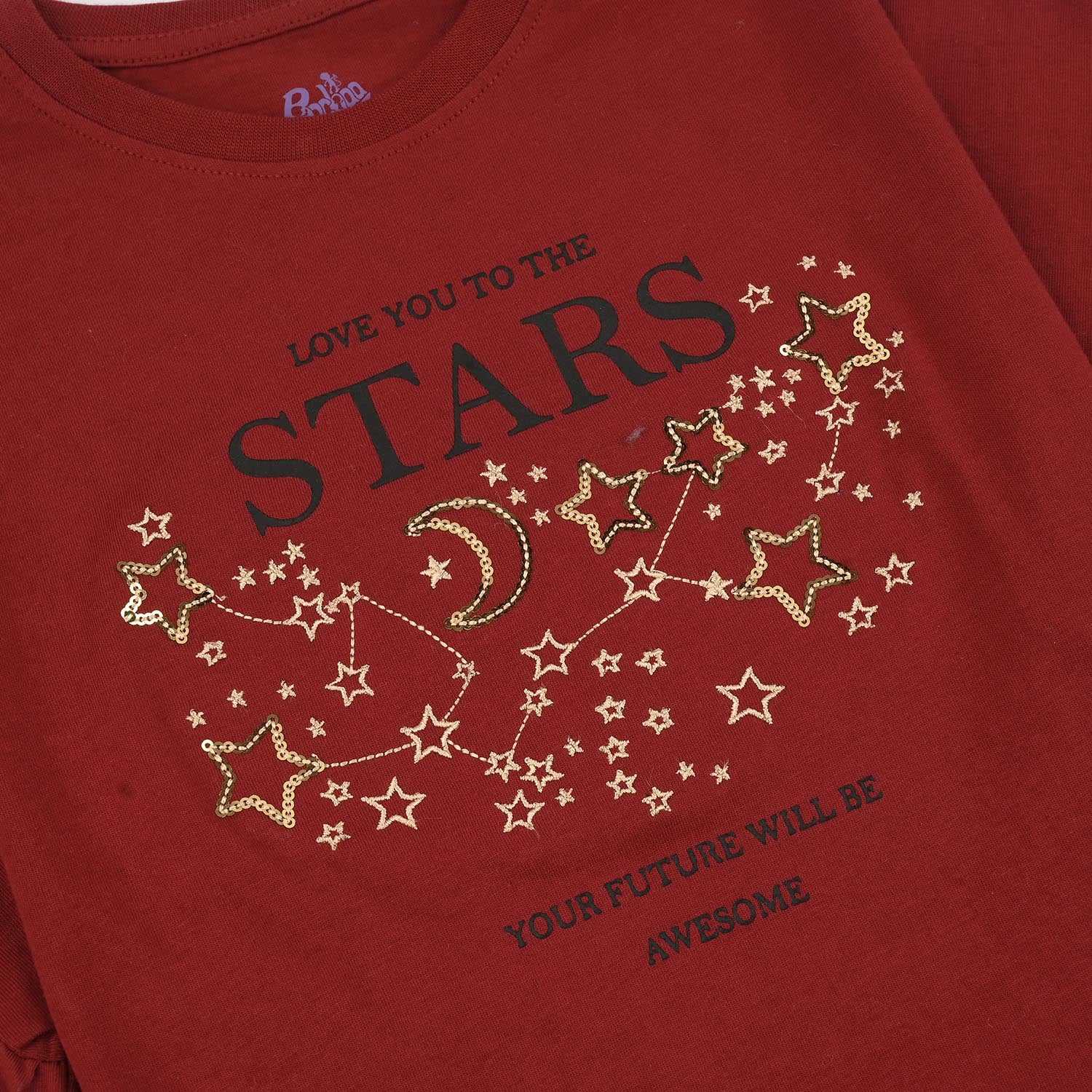 Girls Cotton Jersey T-Shirt Love Star-RED - Image 3