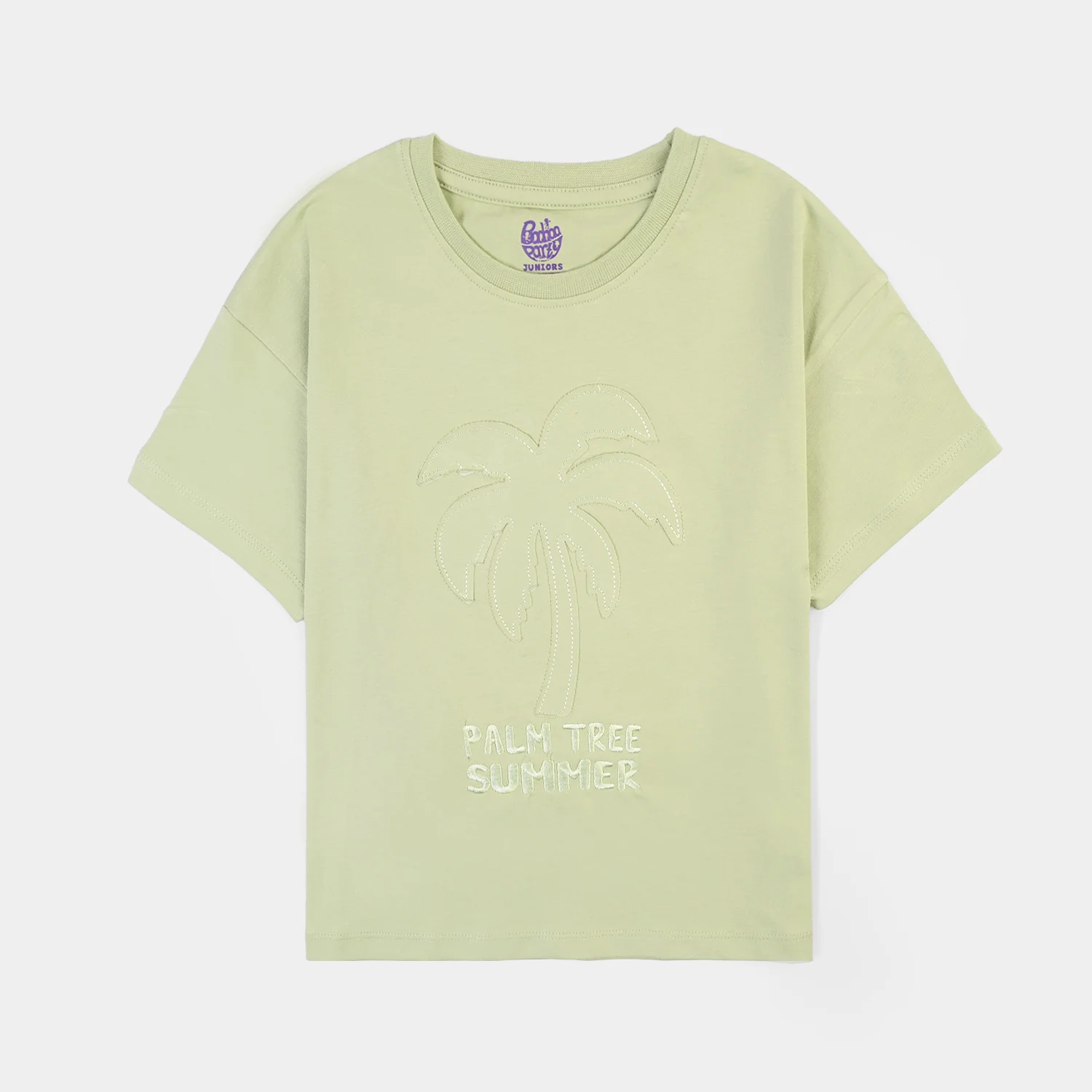 Girls Cotton Jersey T-Shirt H/S Palm Tree-GREEN