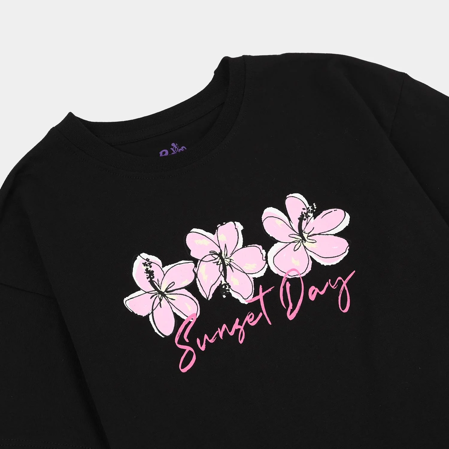 Girls Cotton Jersey T-Shirt H/S SUNSET DAY-BLACK - Image 2