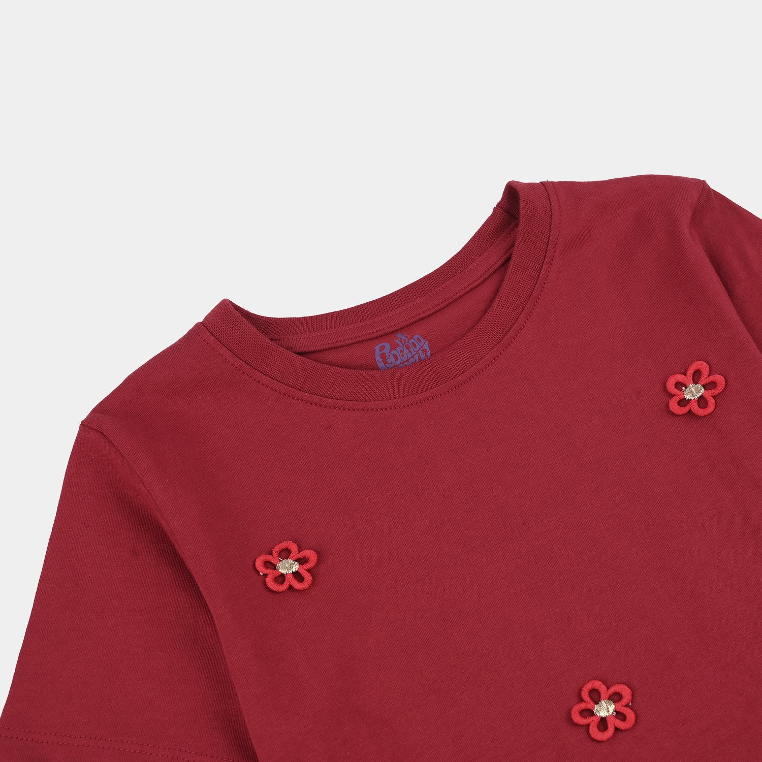 Girls Cotton Jersey T-Shirt (Flowers) - Red - Image 2