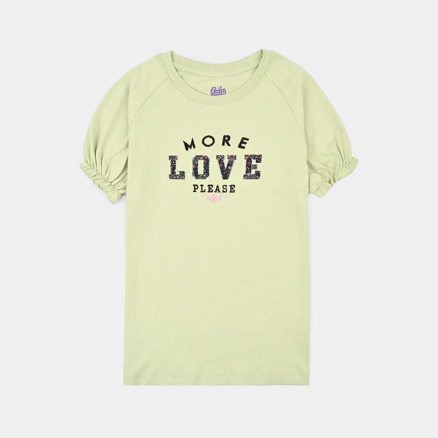 Girls Cotton Jersey T-Shirts H/S More Love Please-Green