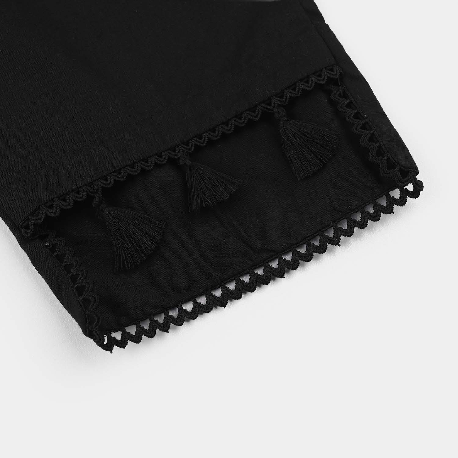 Girls Cotton Pants (Hanging Tassels) - Black - Image 3