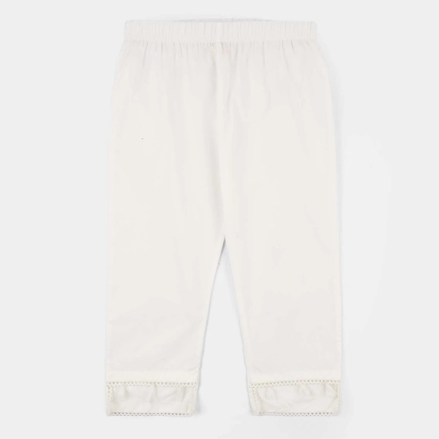 Girls Cotton Pants with Hanging Tassels – White