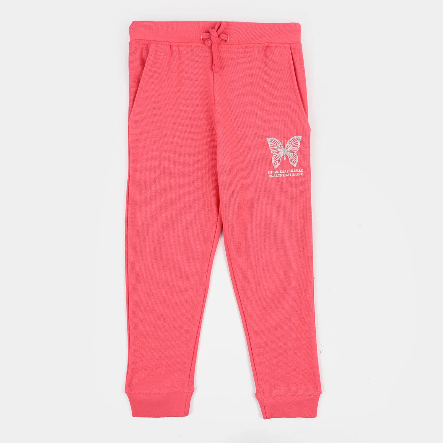 Girls Cotton PK Pyjama – Butterfly Print Pink with Drawstring Waist