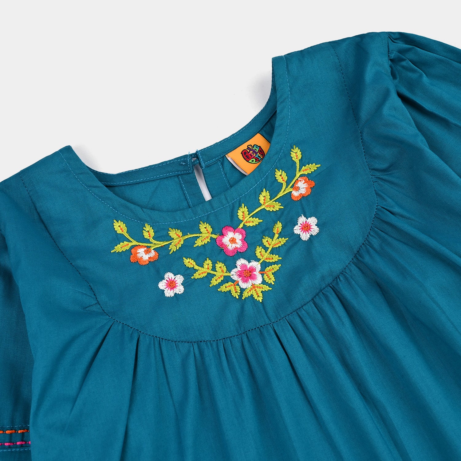 Girls Cotton Poplin Emb Top Teal - Image 2