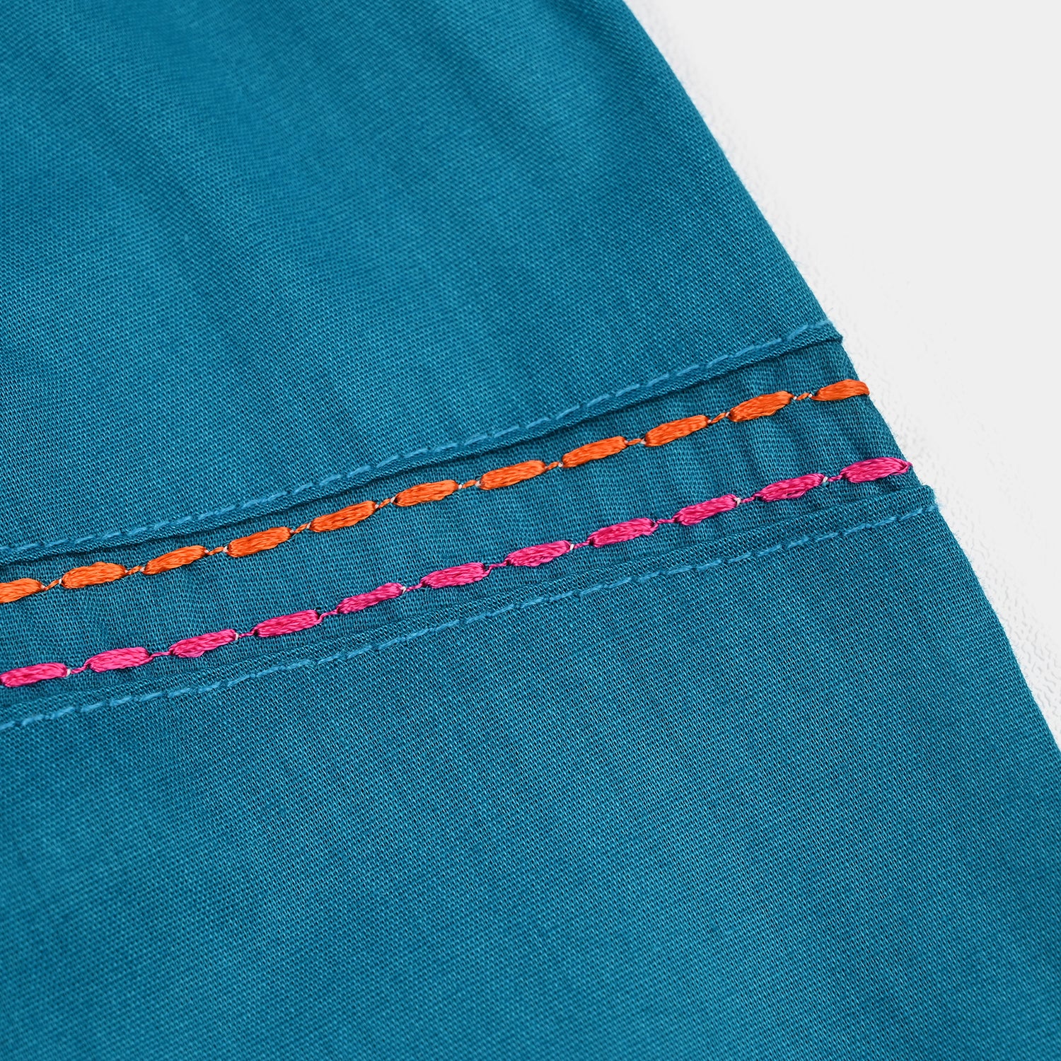 Girls Cotton Poplin Emb Top Teal - Image 3