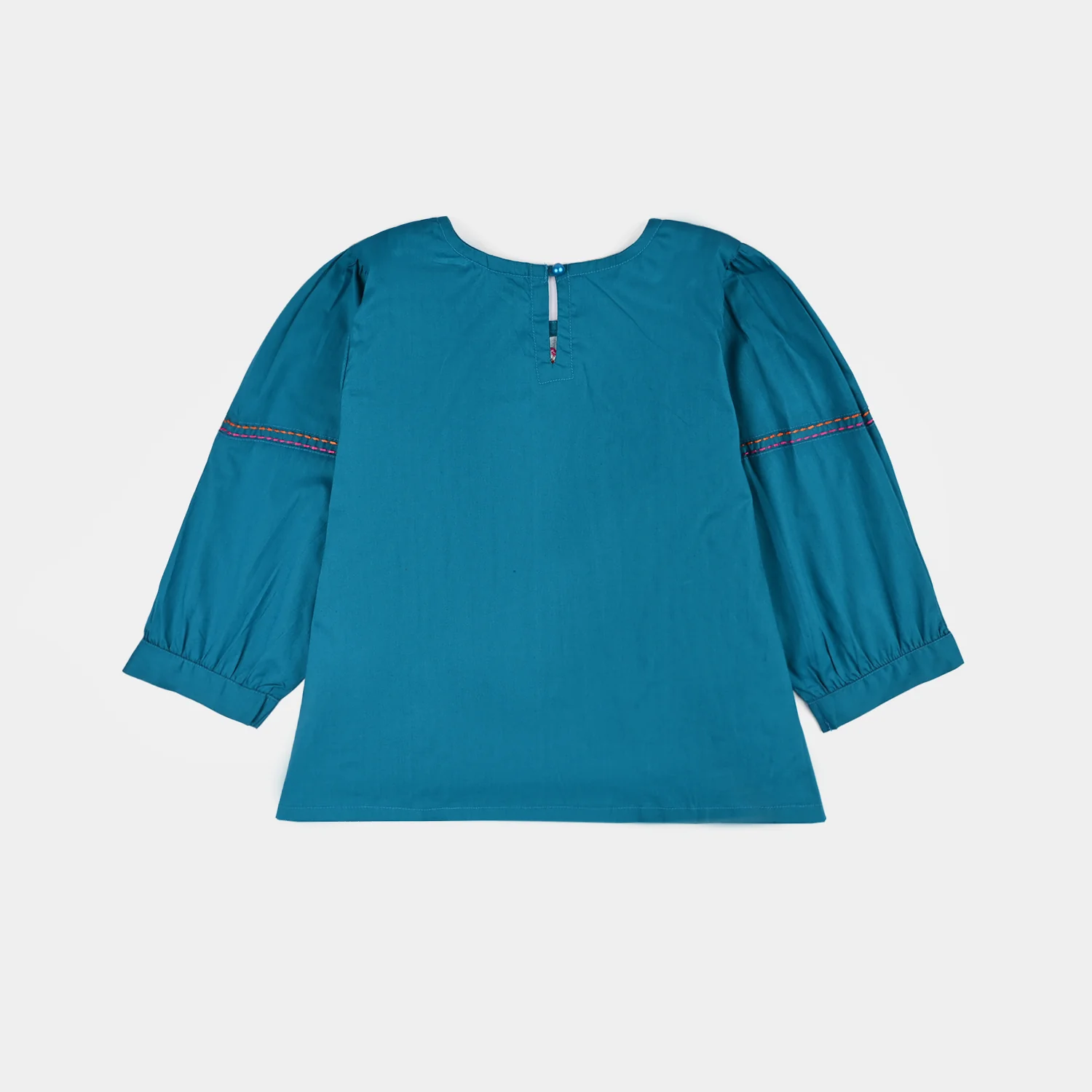 Girls Cotton Poplin Emb Top Teal - Image 4