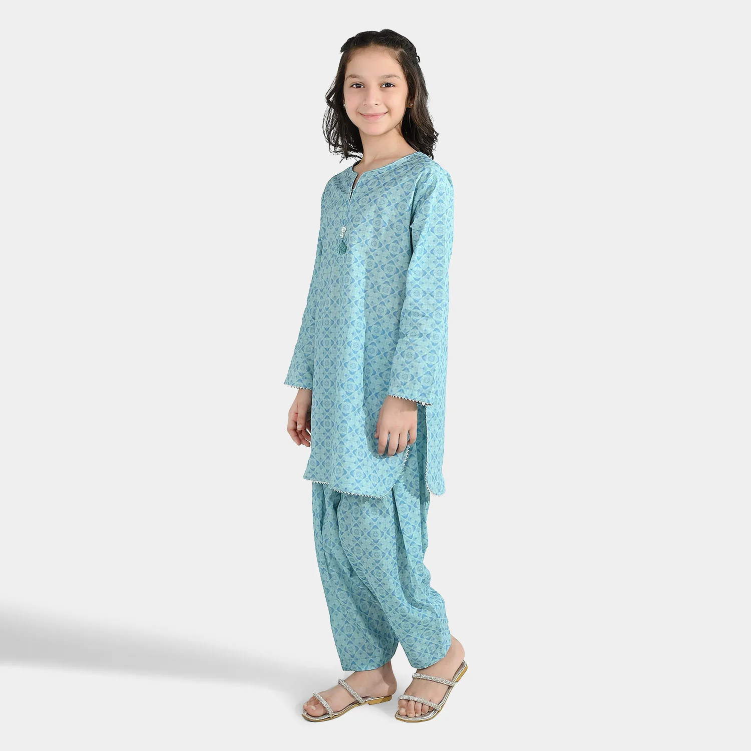 Girls Cotton Poplin Printed 2Piece Tie Dye-Blue - Image 4