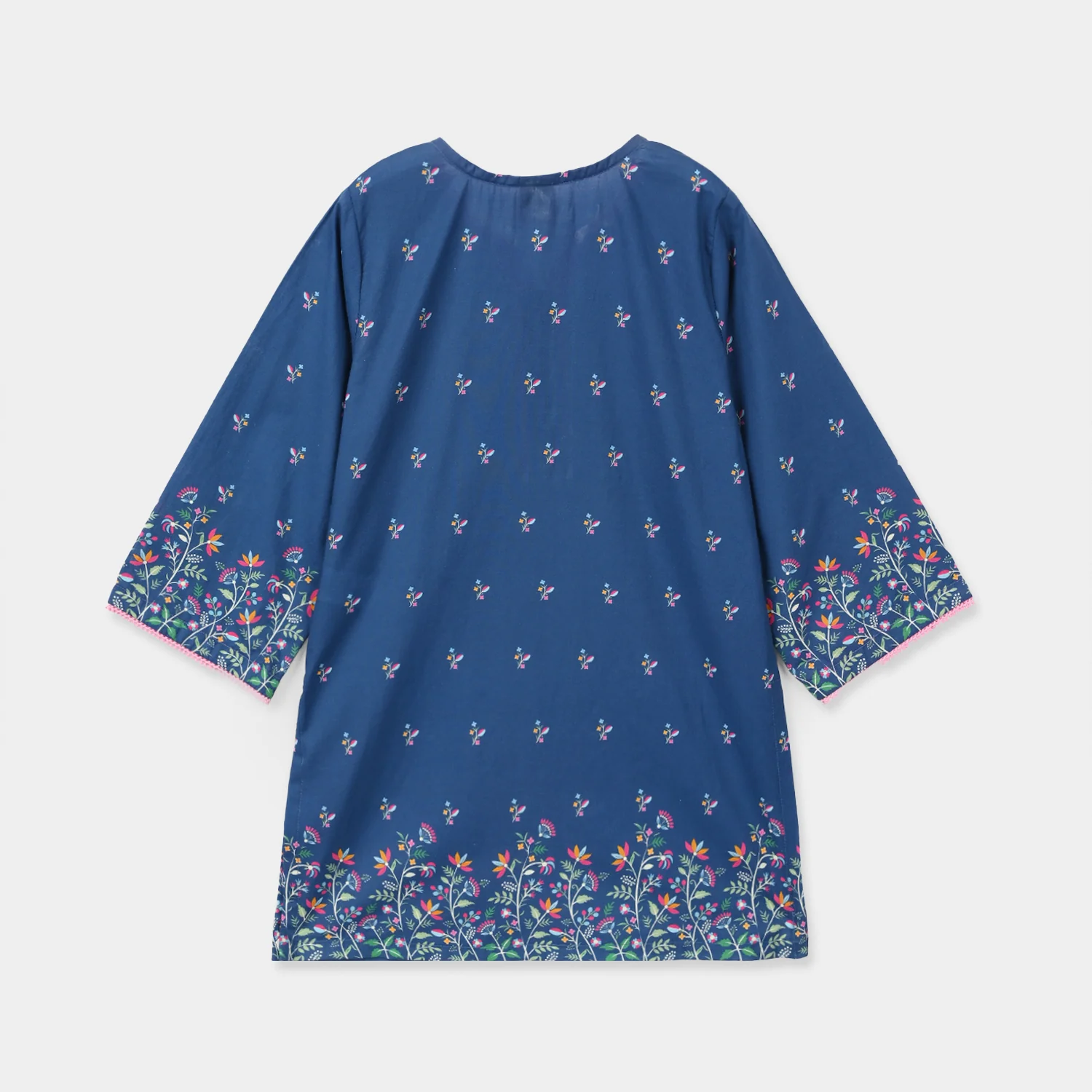Girls Cotton Poplin Printed Floral Kurti - Blue - Image 7