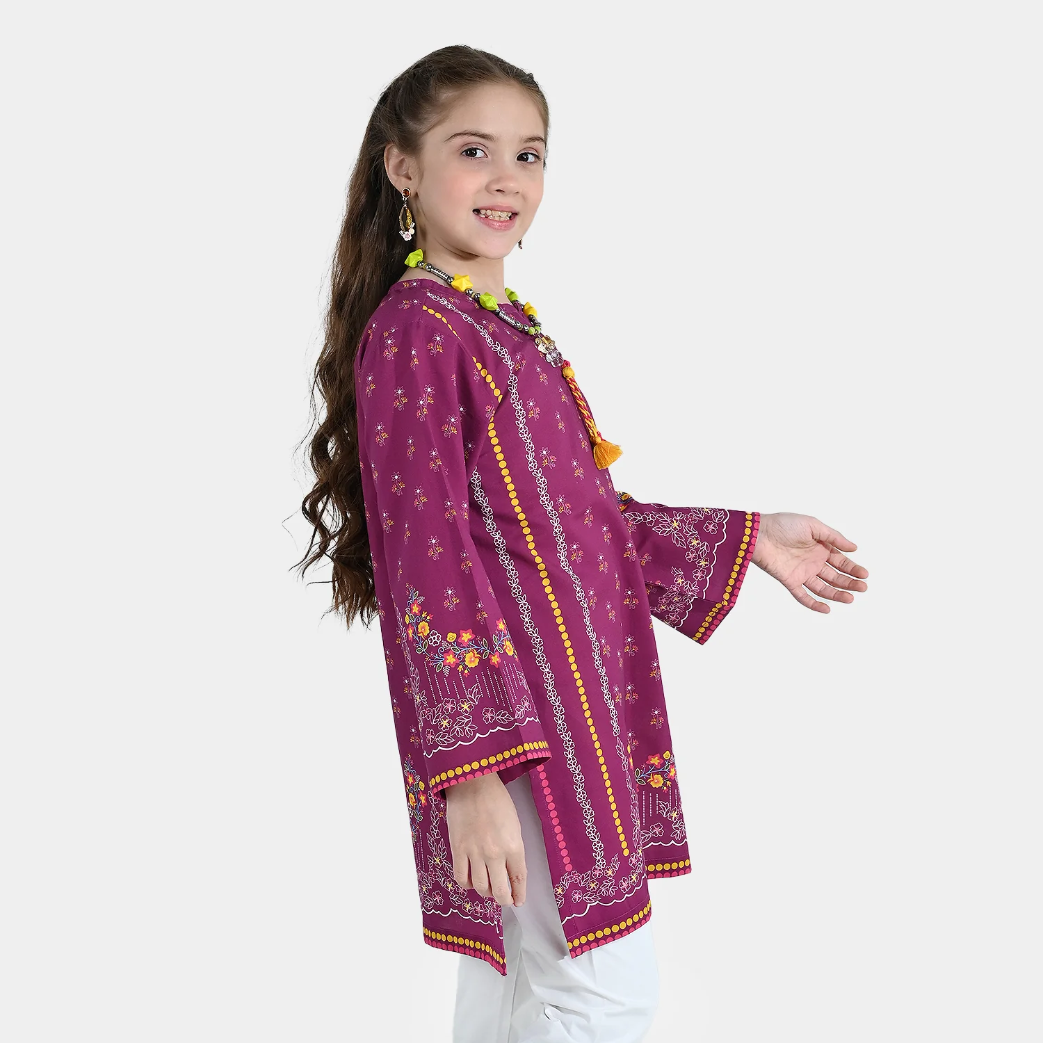 Girls Cotton Poplin Printed Kurti - Purple/Plum - Image 4