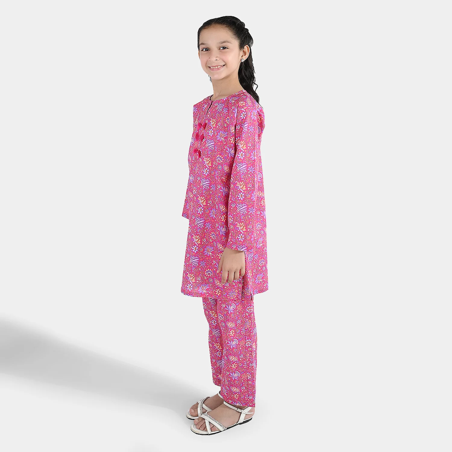 Girls Cotton Printed 2Pcs Floral-PINK - Image 2