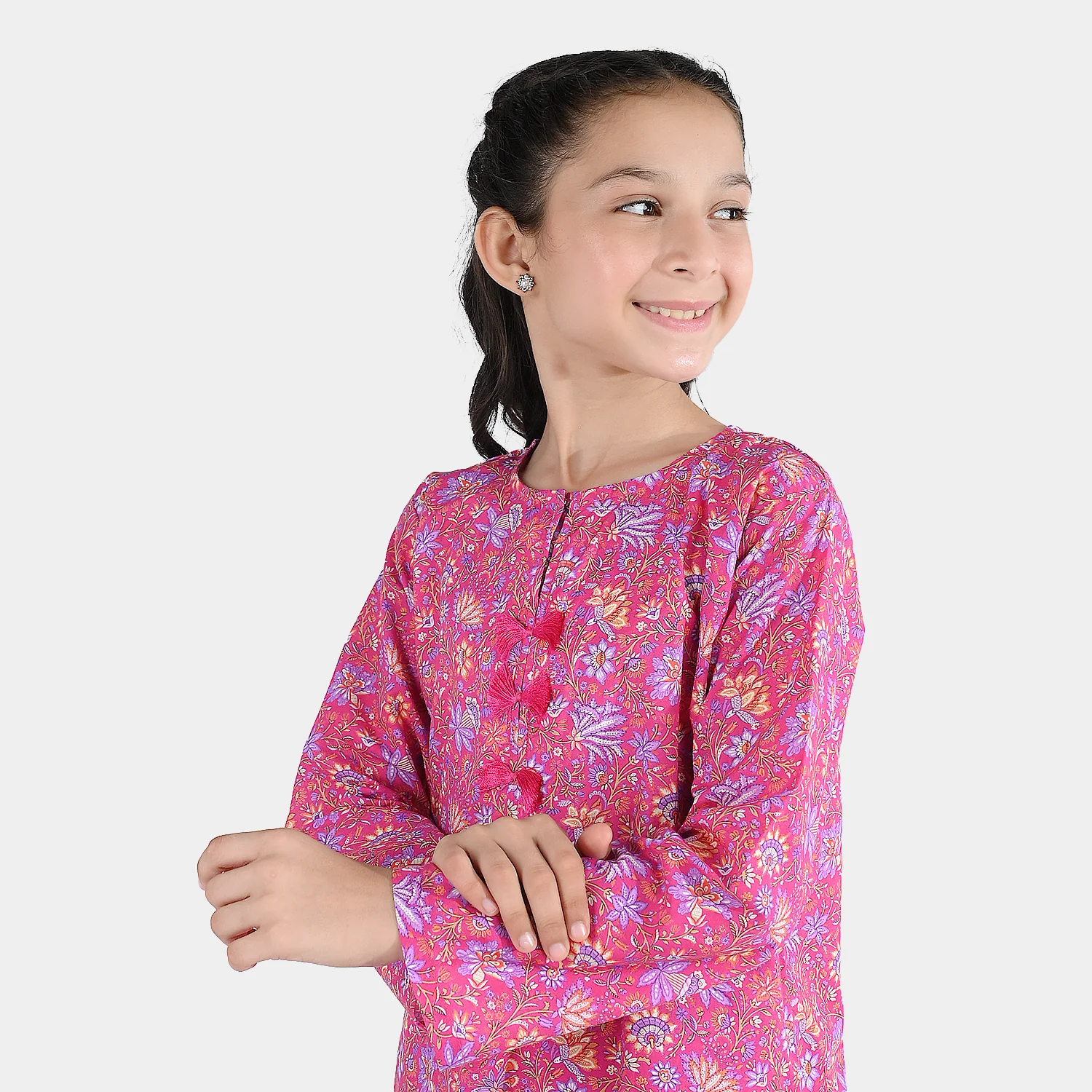 Girls Cotton Printed 2Pcs Floral-PINK - Image 4