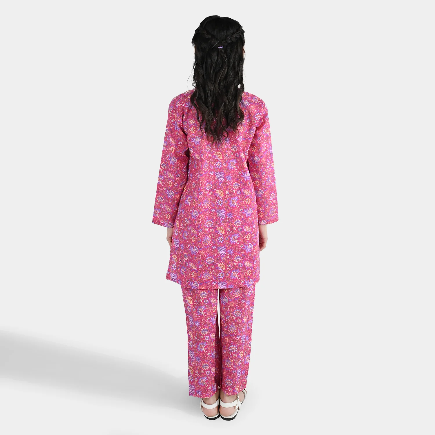 Girls Cotton Printed 2Pcs Floral-PINK - Image 6