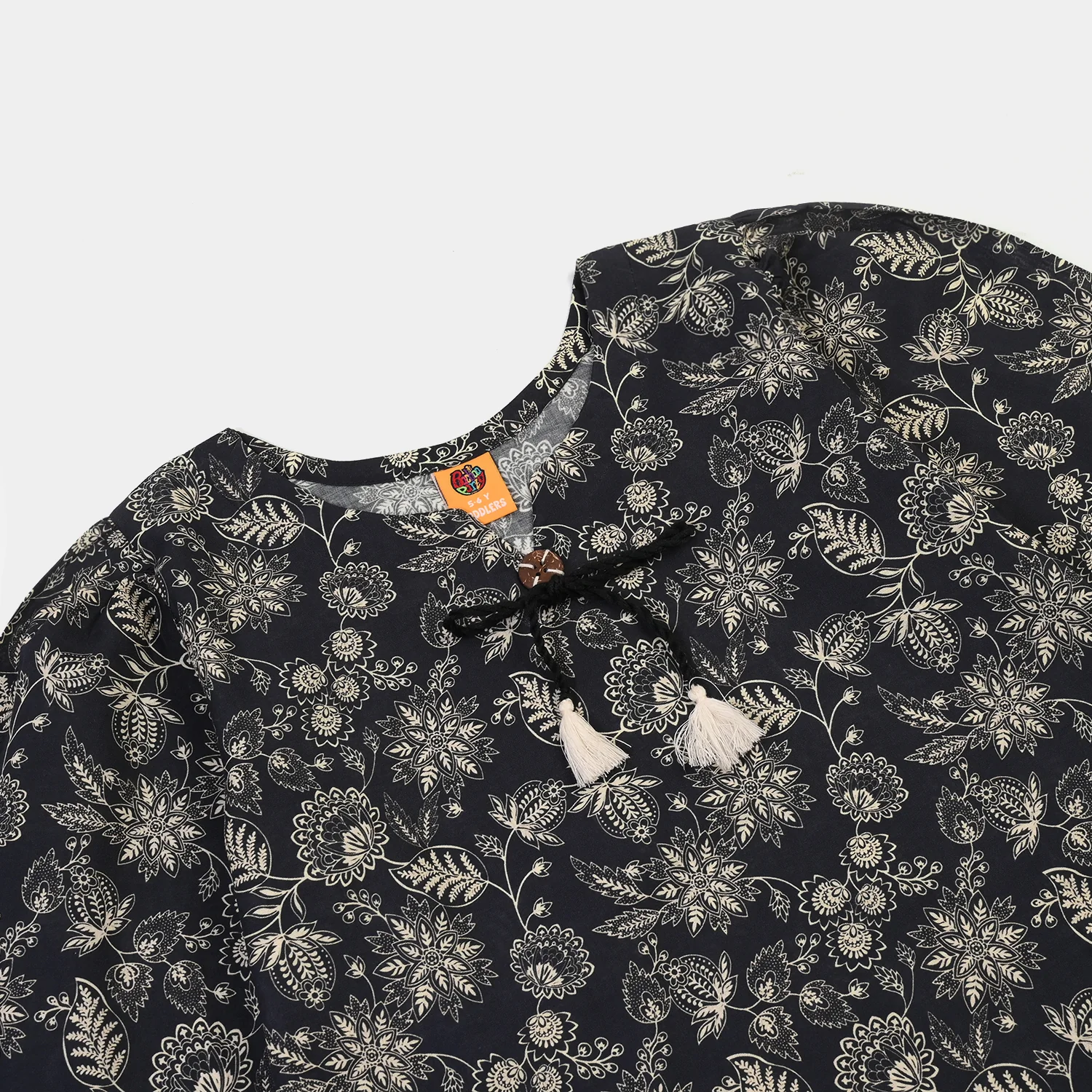 Girls Cotton Printed 2Pcs Mono Chrome-BLACK - Image 3