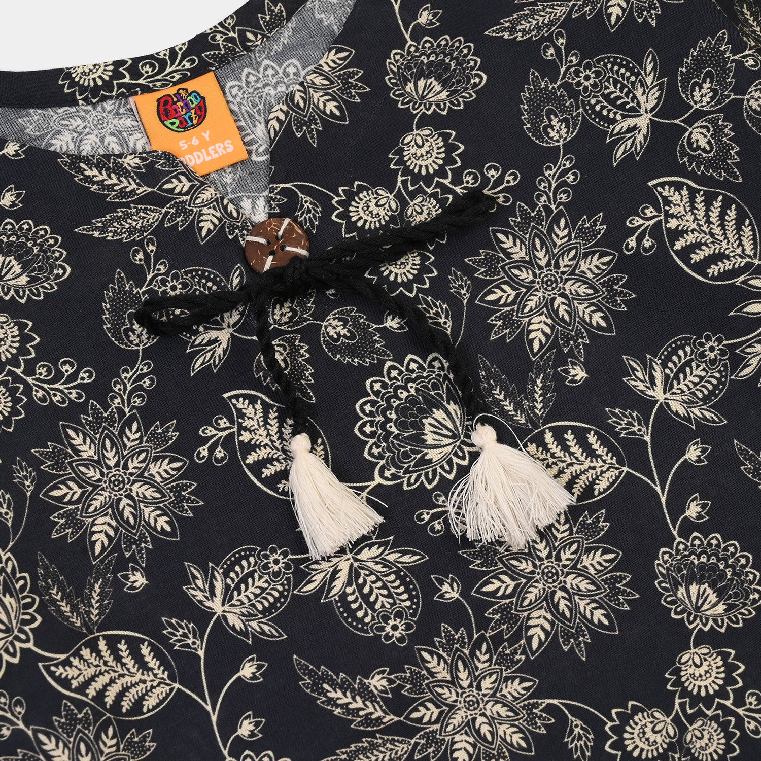 Girls Cotton Printed 2Pcs Mono Chrome-BLACK - Image 4