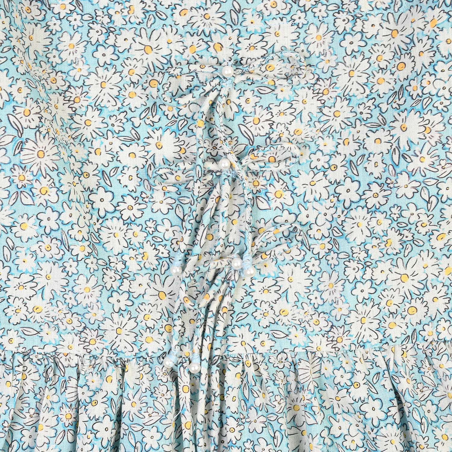 Girls Cotton Printed Frock Chintz-Blue - Image 3