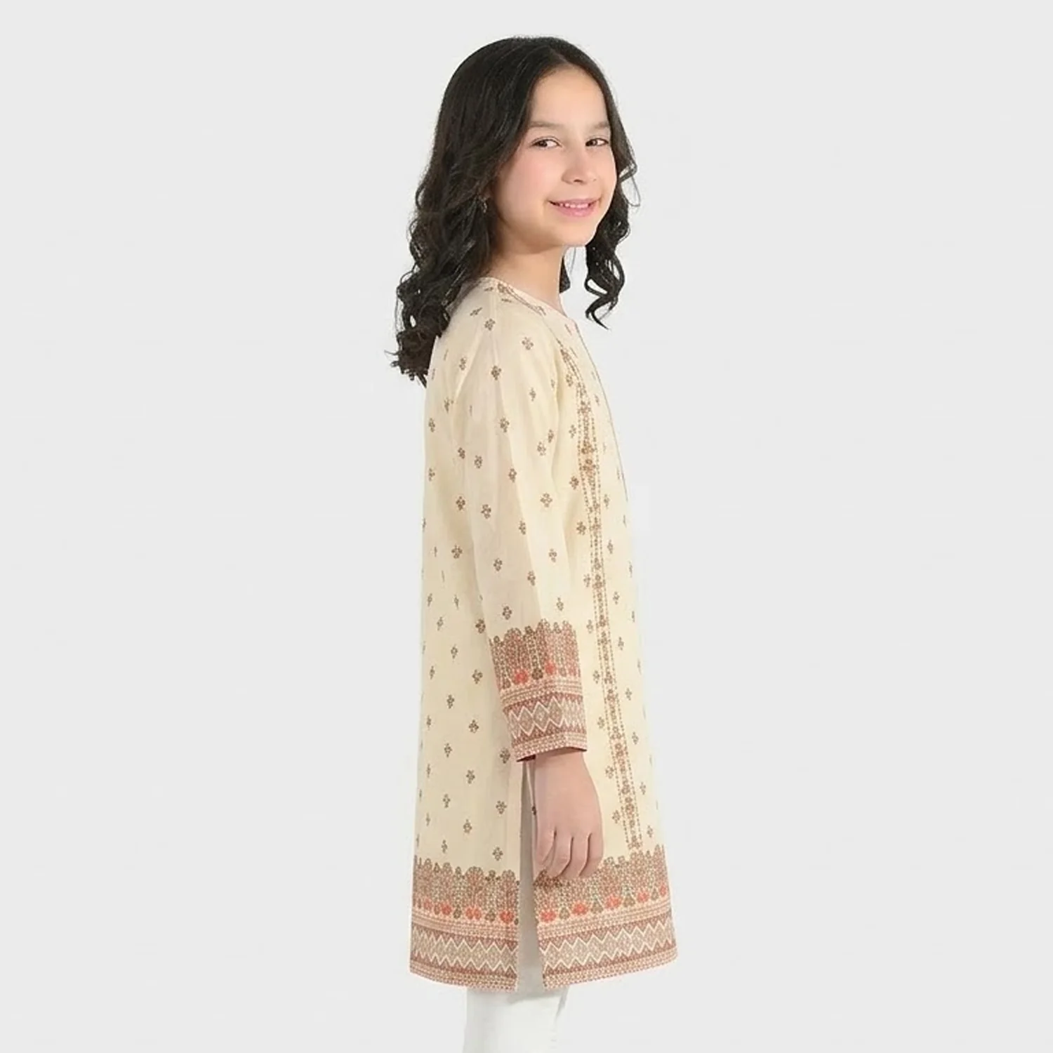 Girls Cotton Printed Kurti (Aelia) - Cream - Image 2