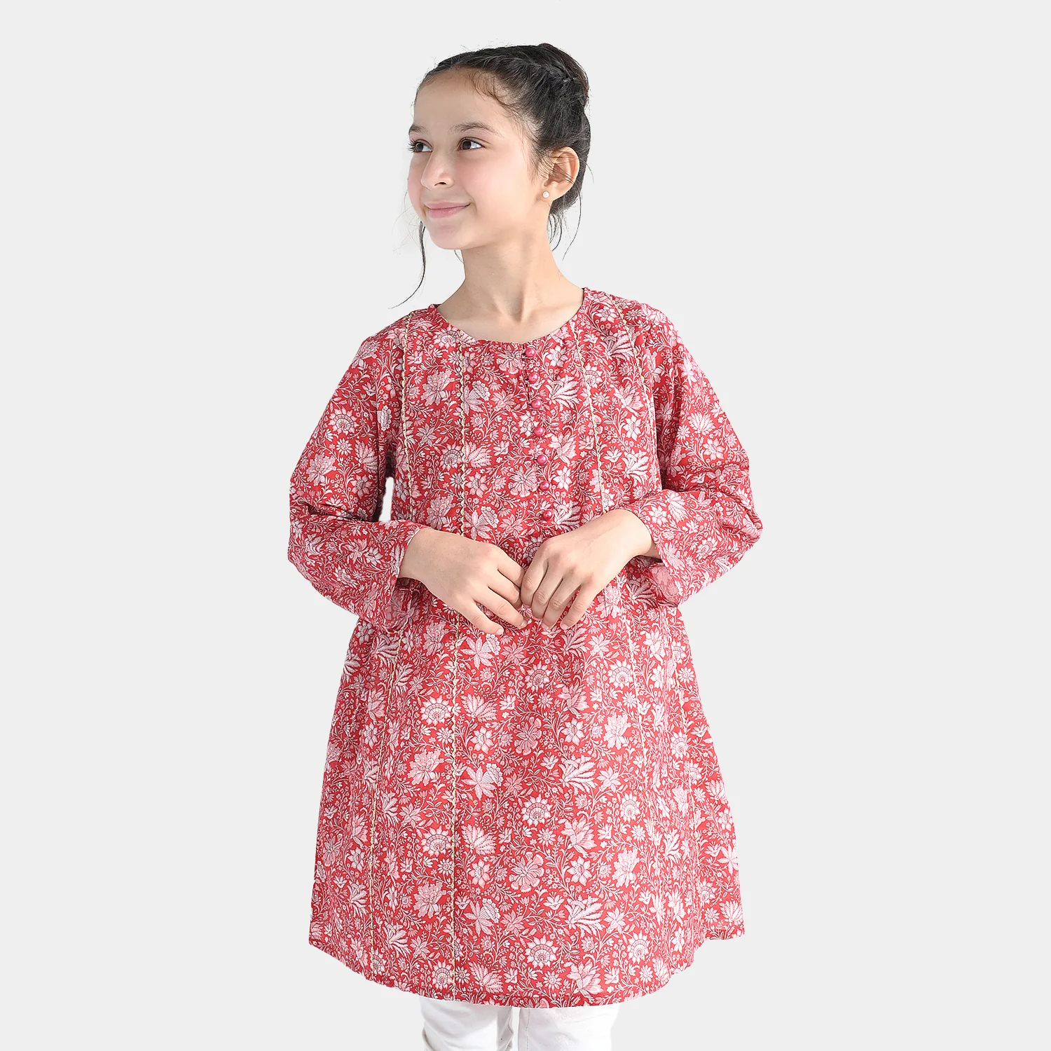 Girls Cotton Printed Kurti Chamak-MAROON - Image 4