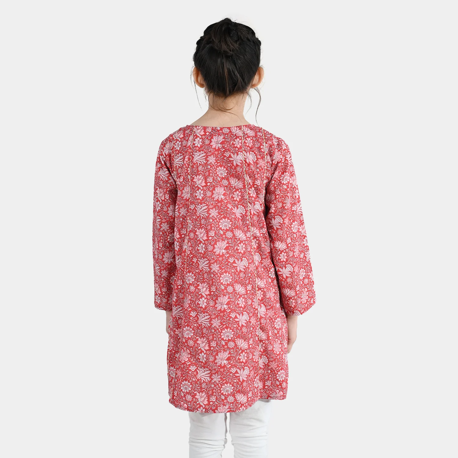 Girls Cotton Printed Kurti Chamak-MAROON - Image 5