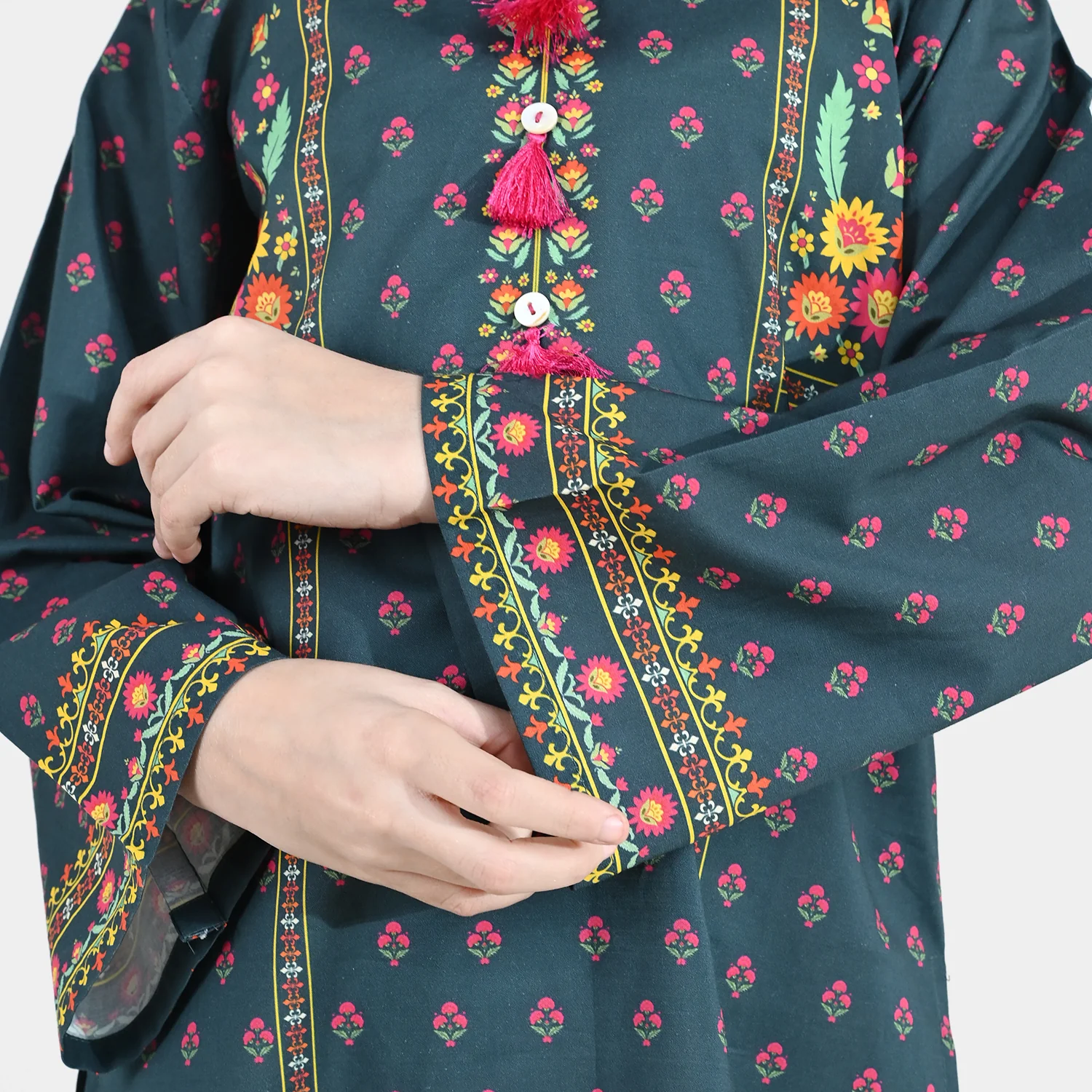 Girls Cotton Printed Kurti Eira - Teal Blue - Image 4