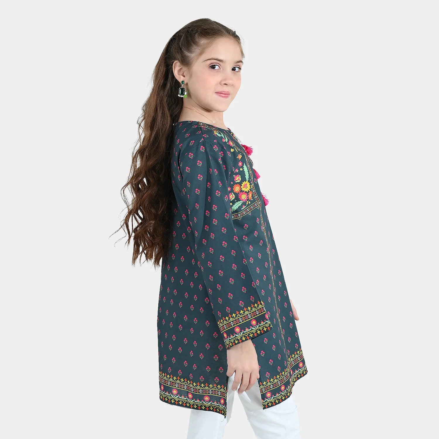 Girls Cotton Printed Kurti Eira - Teal Blue - Image 5