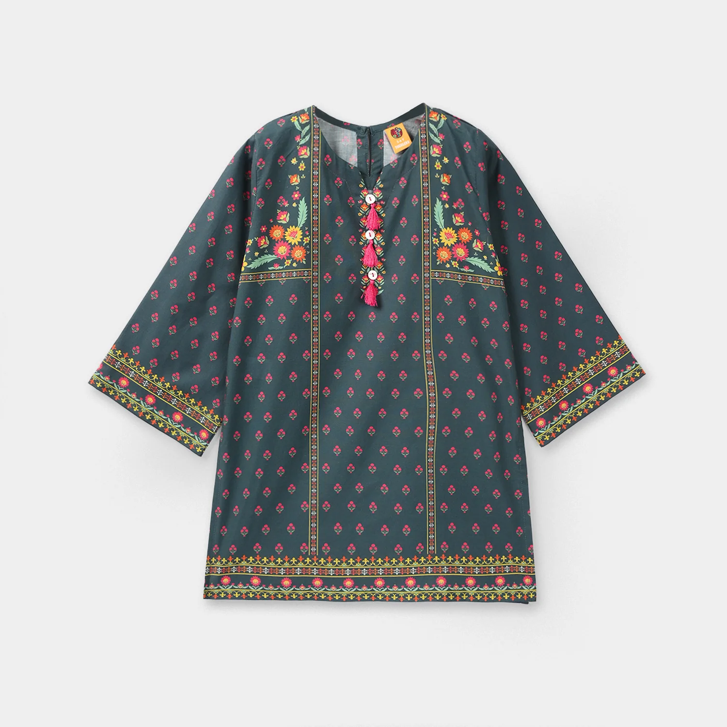 Girls Cotton Printed Kurti Eira - Teal Blue - Image 7