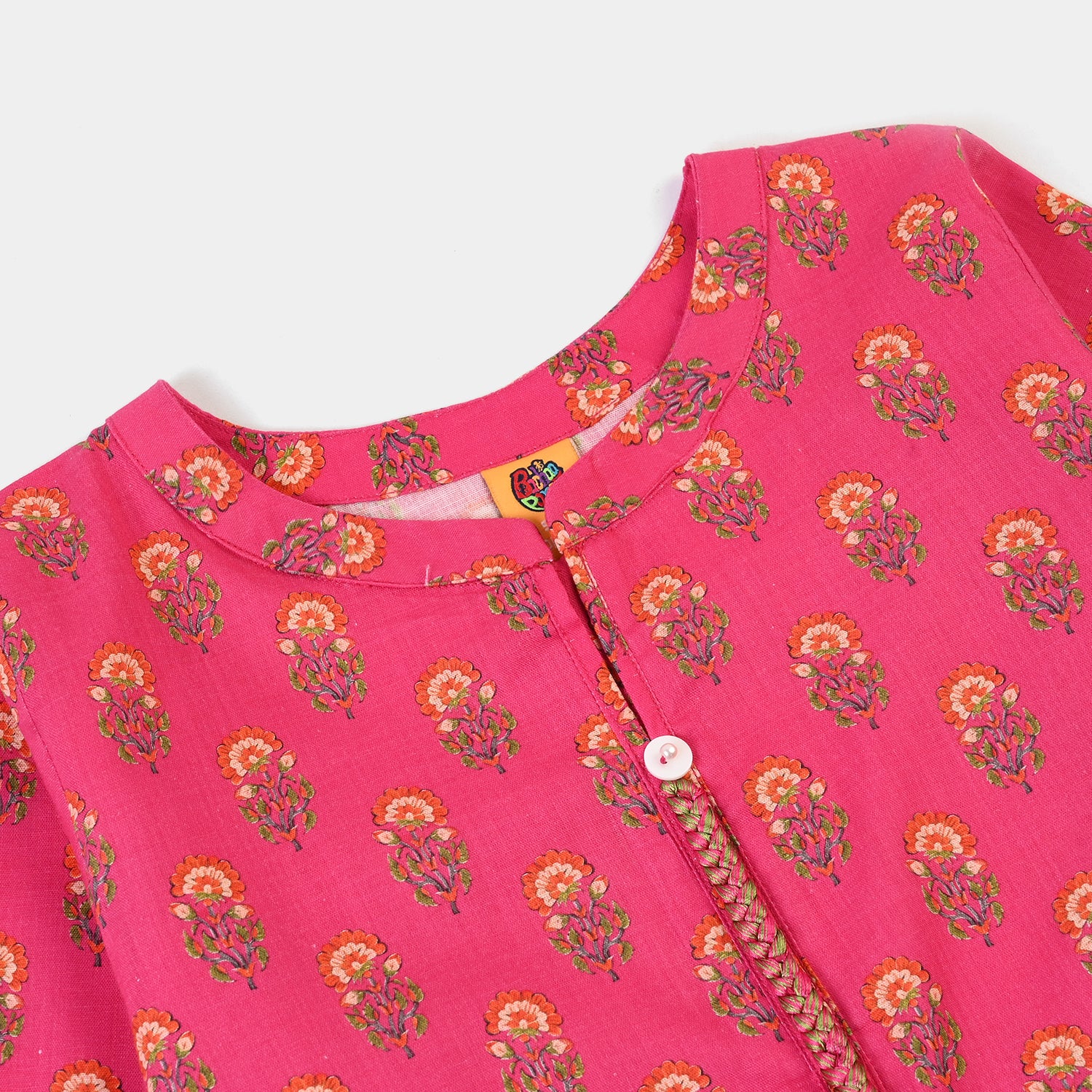 Girls Cotton Printed Kurti Tulip - Bright Pink - Image 3